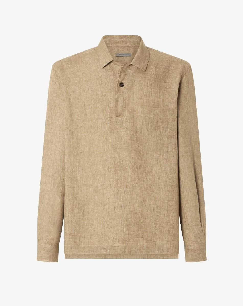 Brown pure linen shirt - 1