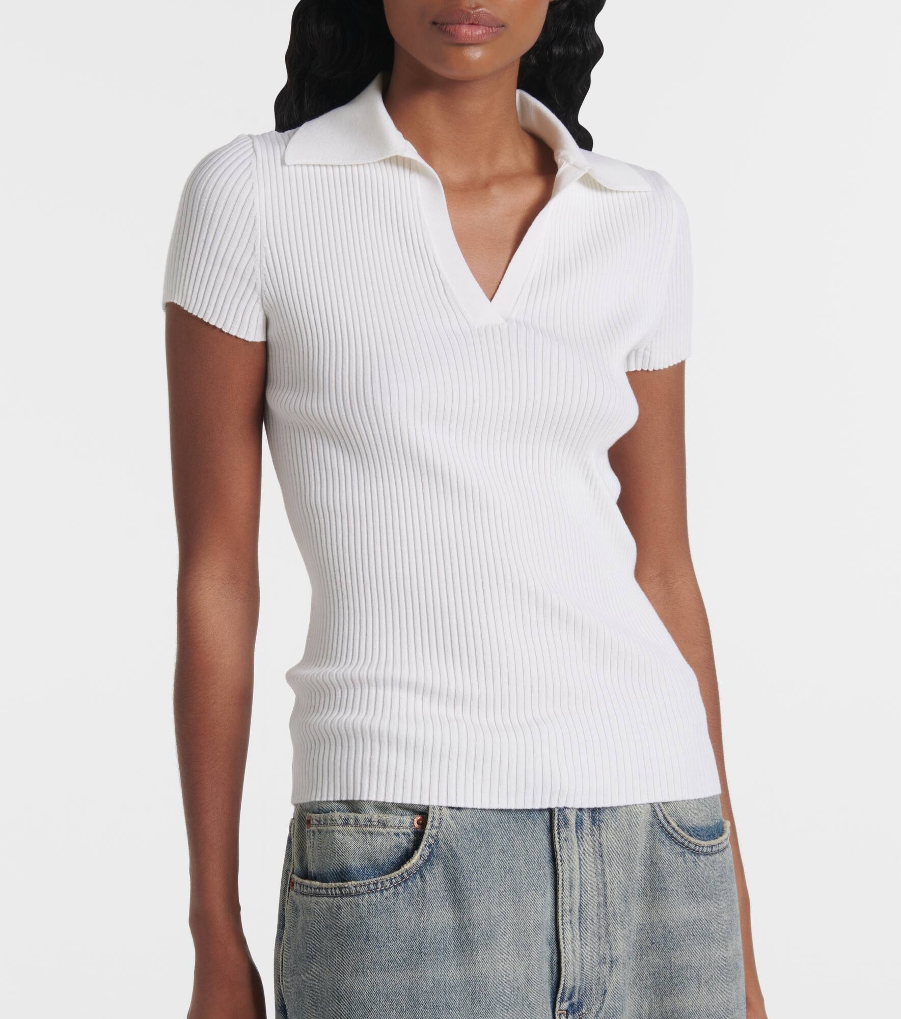 Ribbed-knit wool-blend polo sweater - 6