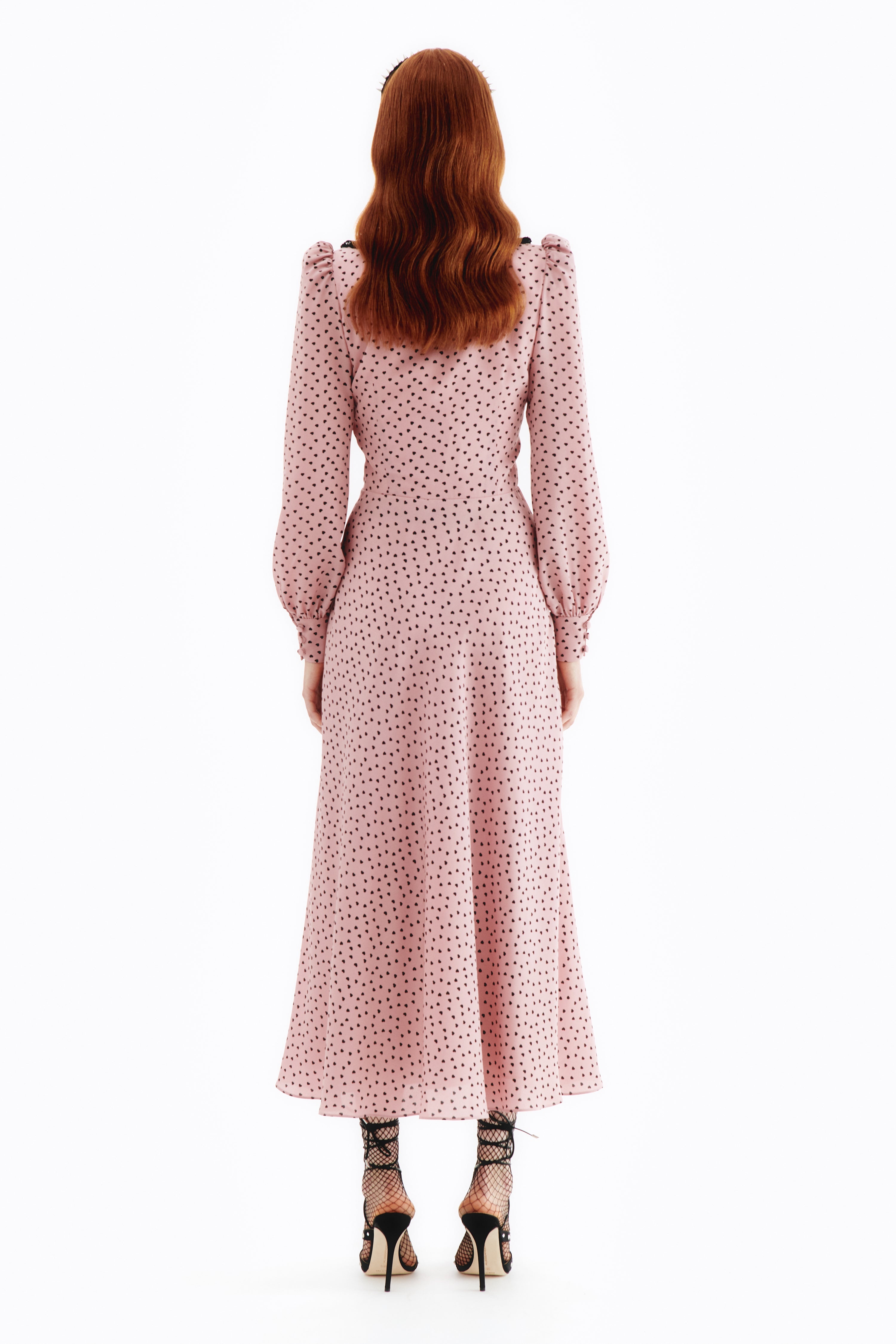 HEART PRINT SILK DRESS WITH COLLAR - 4