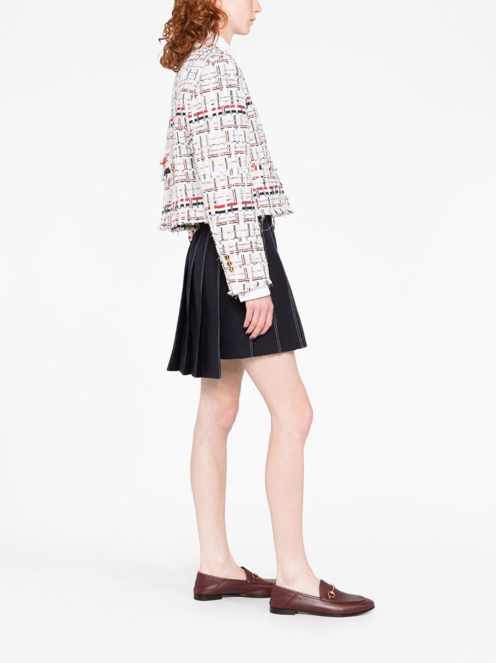 RWB stripe deconstructed-design tweed jacket - 4
