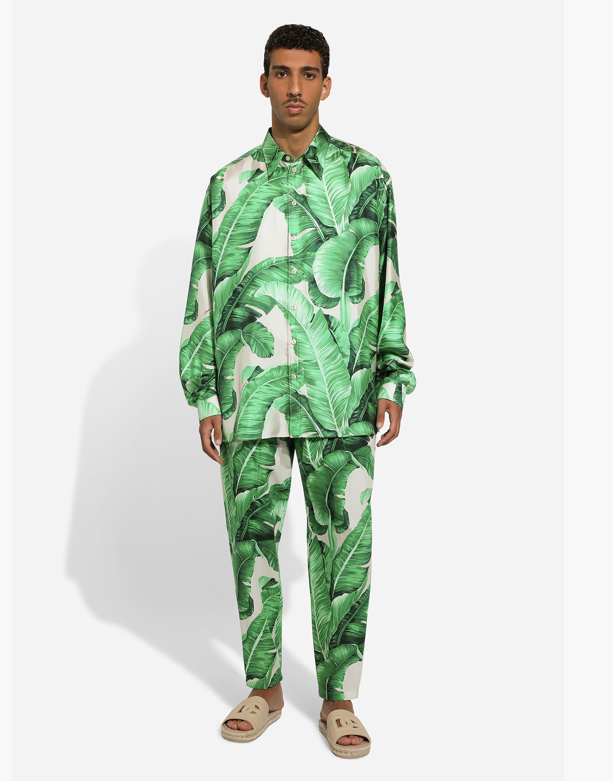 Oversize silk shirt with banana-tree print - 2