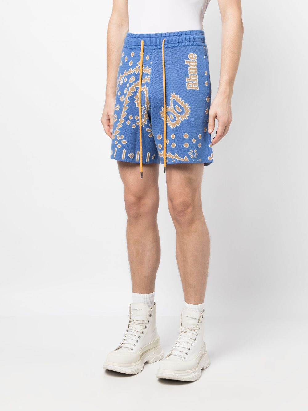 bandana-intarsia "Light Blue/Tan/Creme" knitted shorts - 3