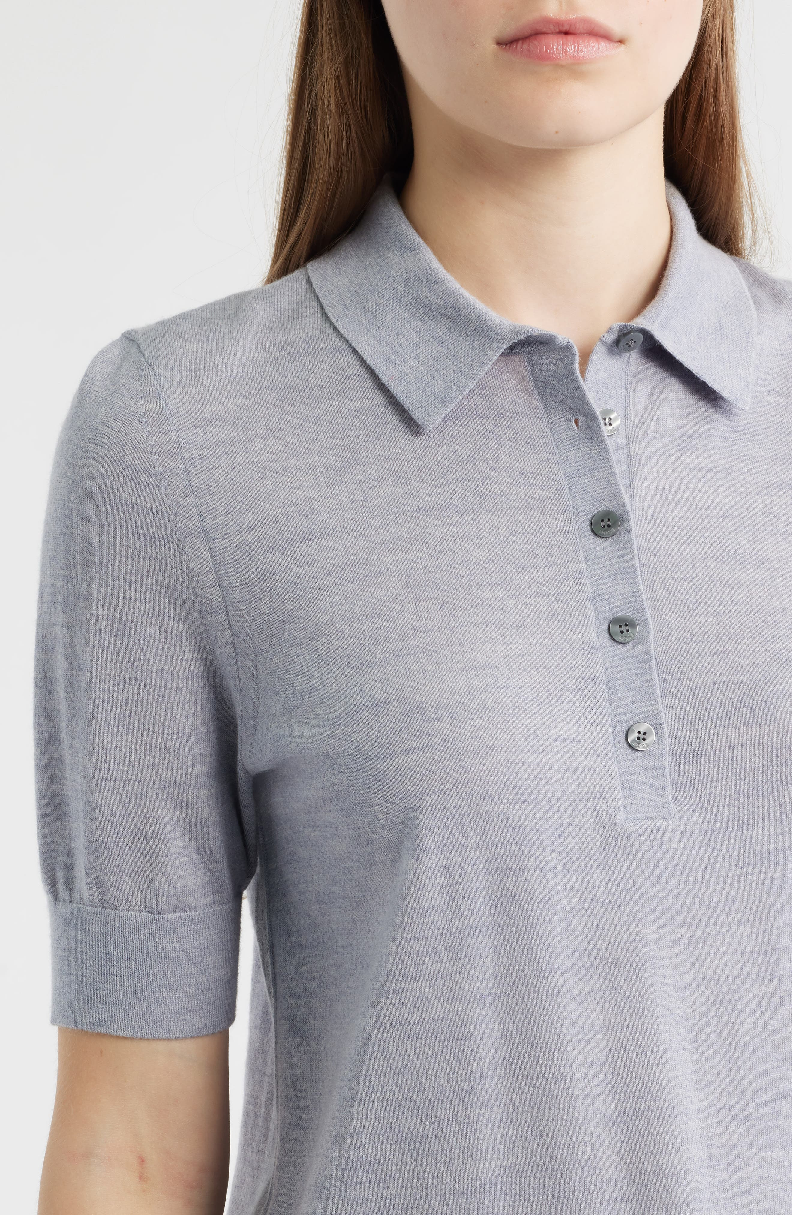 BOSS Fidenka Virgin Wool Polo Sweater in Glacier Grey at Nordstrom - 4