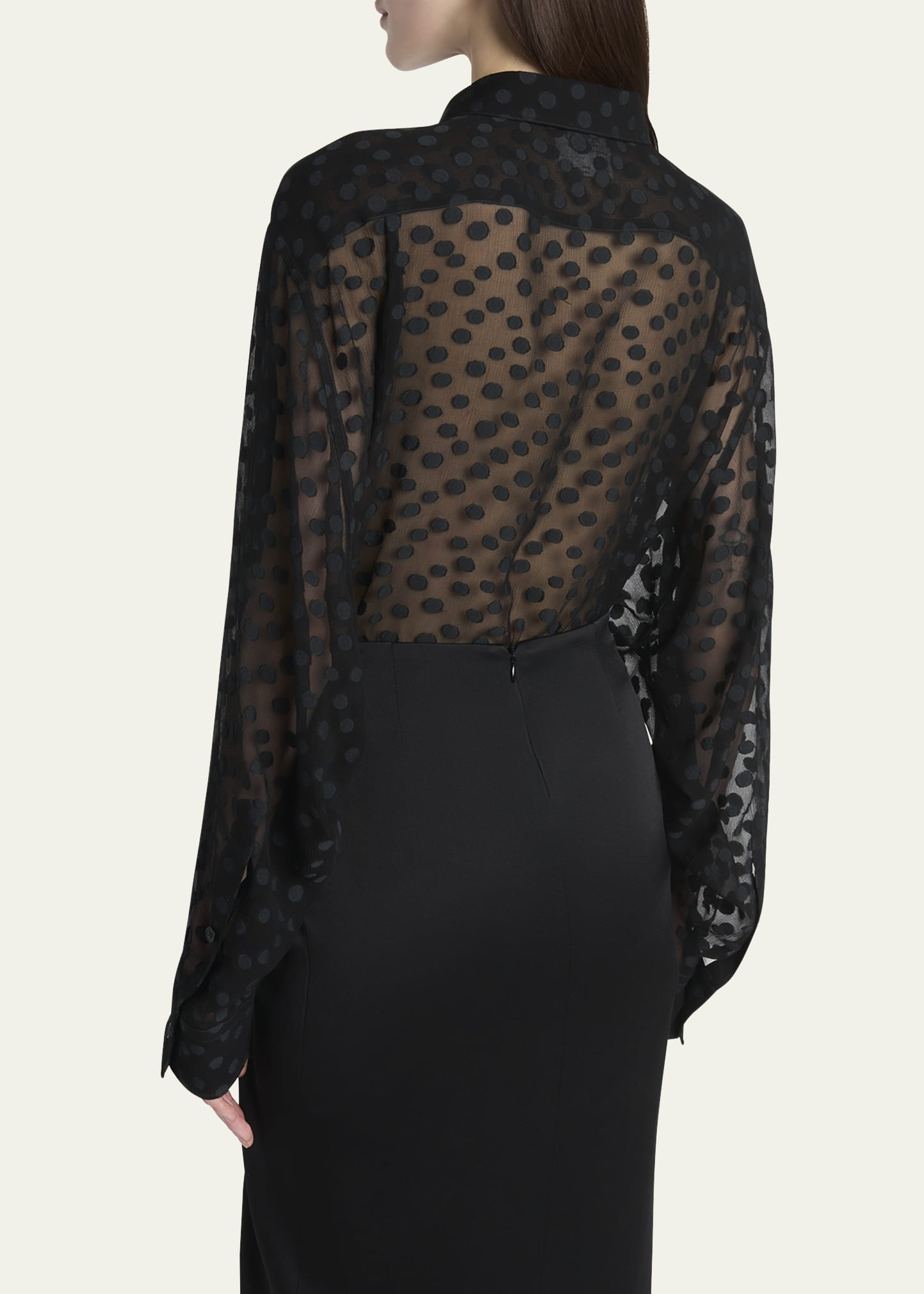 Sheer Polka Dot Button Down Blouse - 3