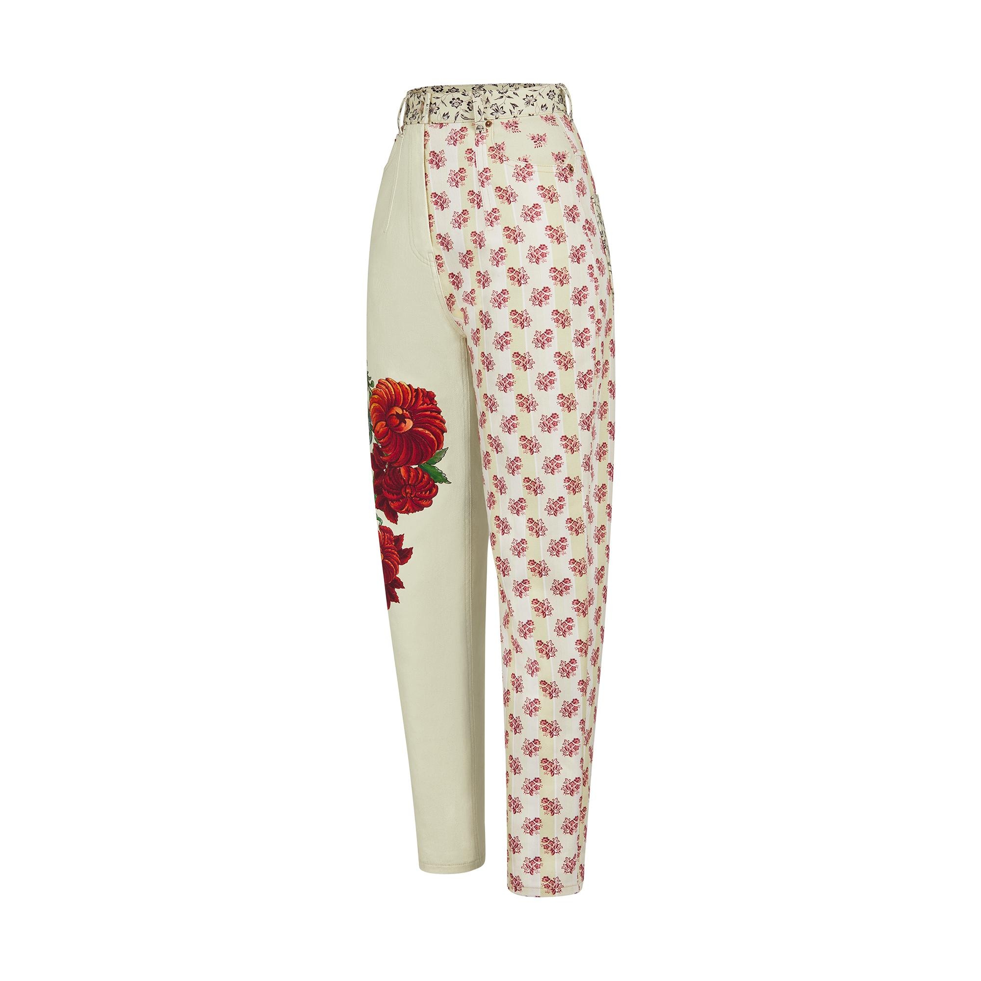 Mixed Floral High-Waisted Jeans - 2