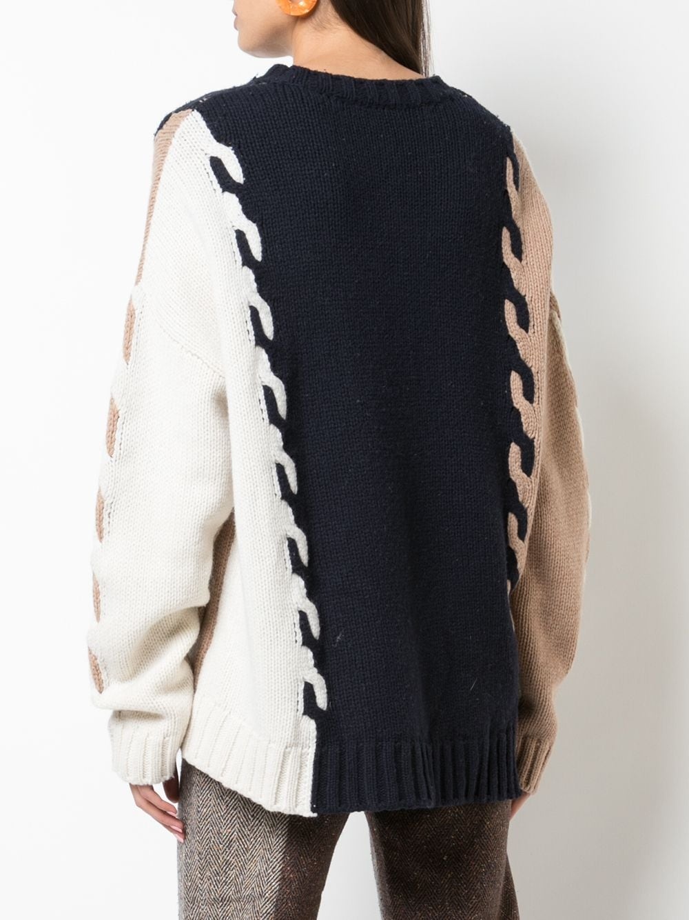 colour-block cable knit oversized jumper - 4