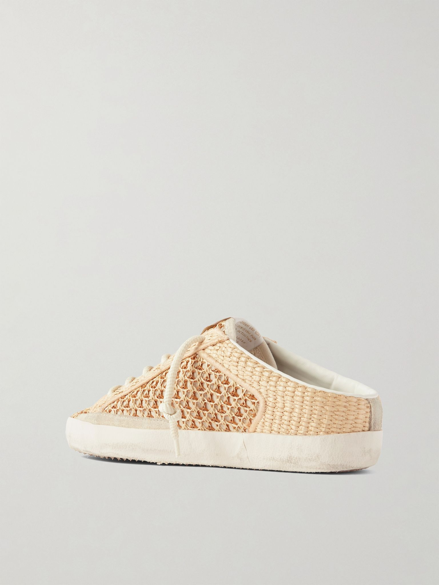 Superstar Sabot distressed leather-trimmed raffia slip-on sneakers Neutral - 3