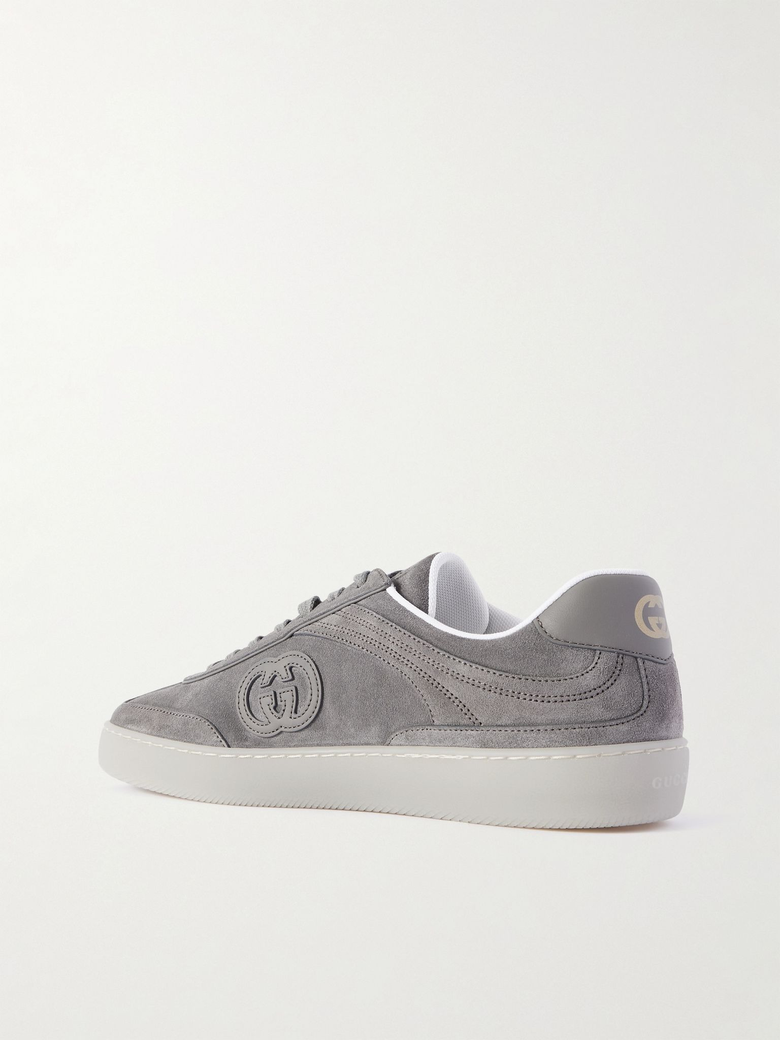 G75 Logo-Appliquéd Leather-Trimmed Suede Sneakers Gray - 4