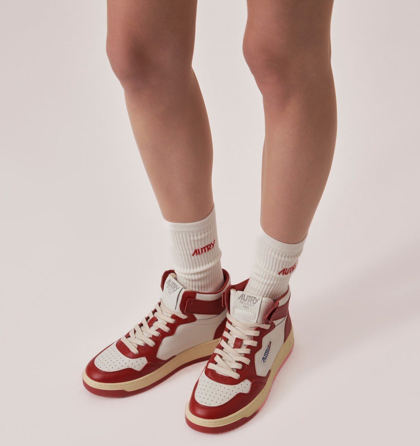MEDALIST MID BICOLOR SNEAKERS IN WHITE AND RED LEATHER - 3