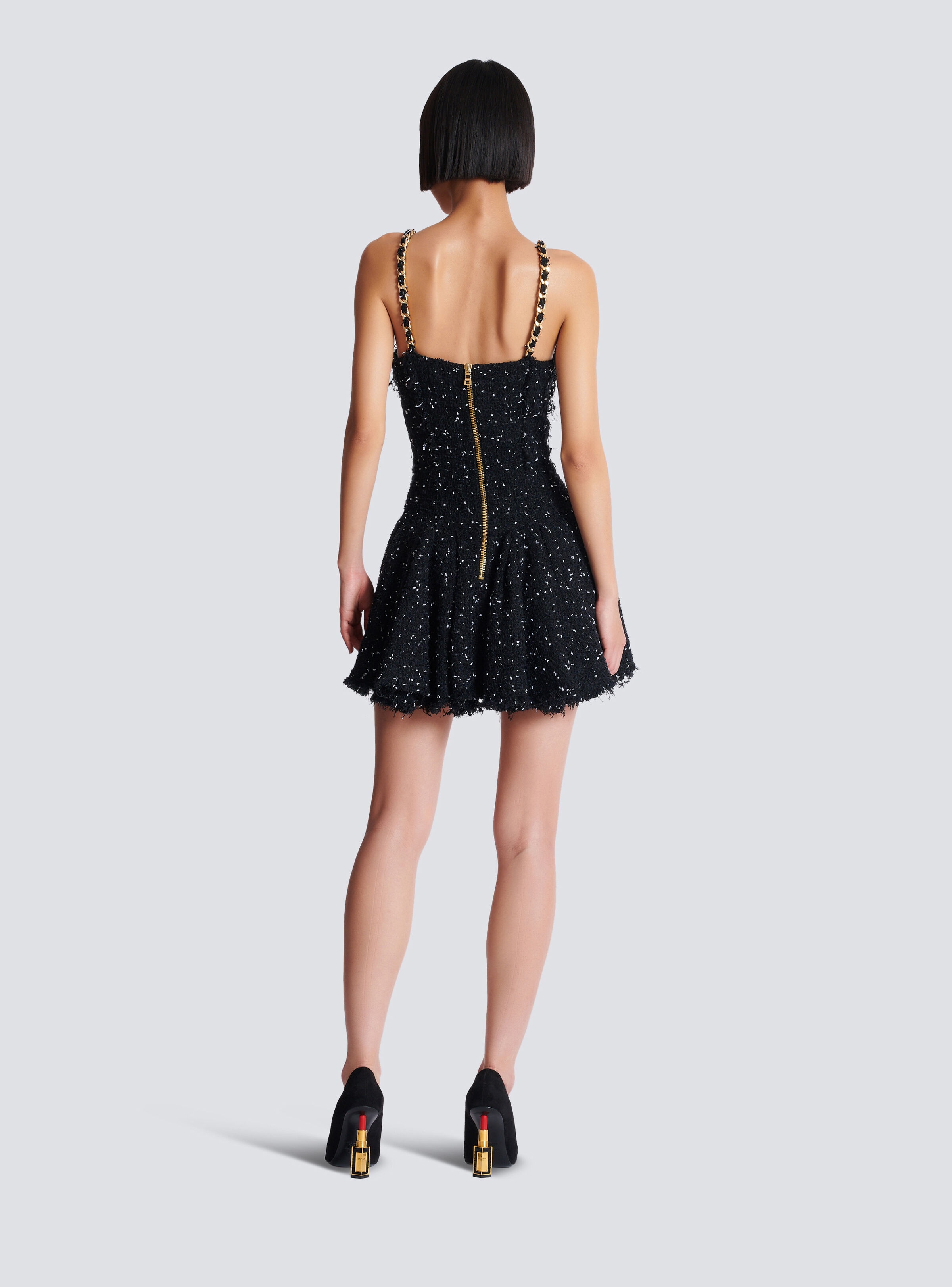 Strappy polka-dot tweed dress - 4