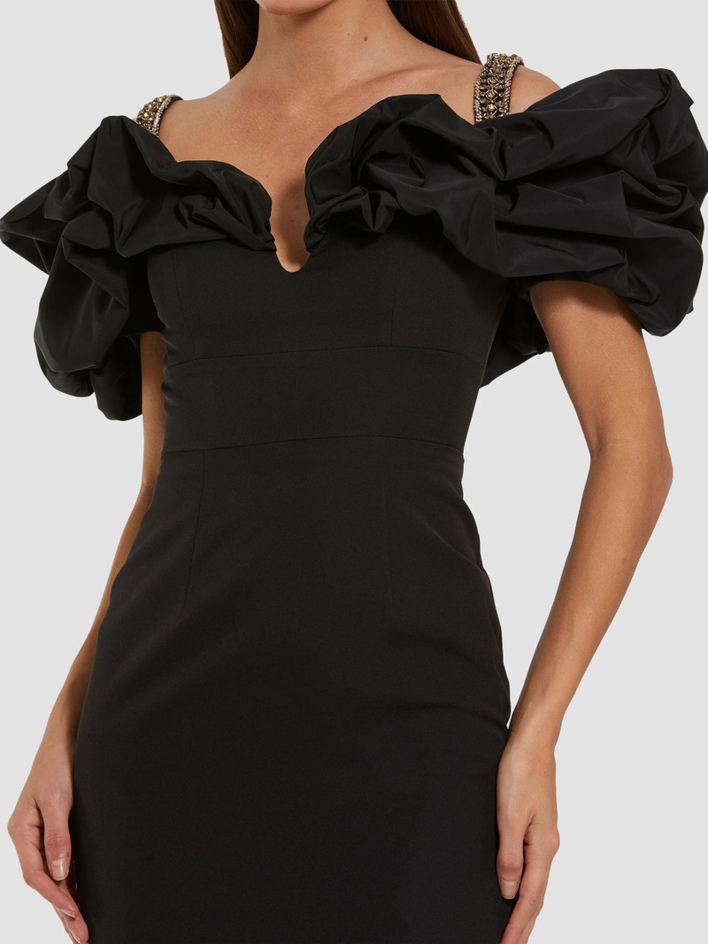 Women's Off-The-Shoulder Puff-Sleeve Crepe Gown - Black 4