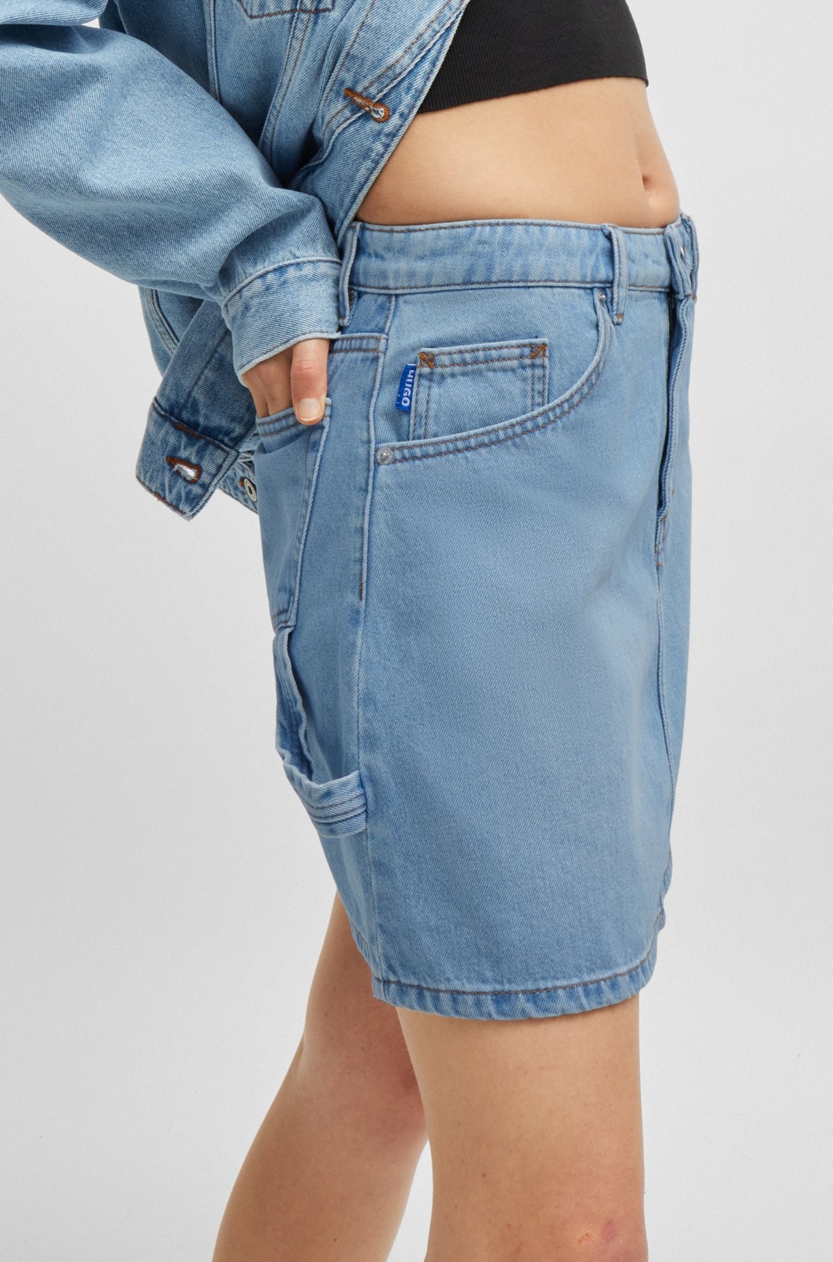 BLUE MINI SKIRT IN RIGID DENIM - 5