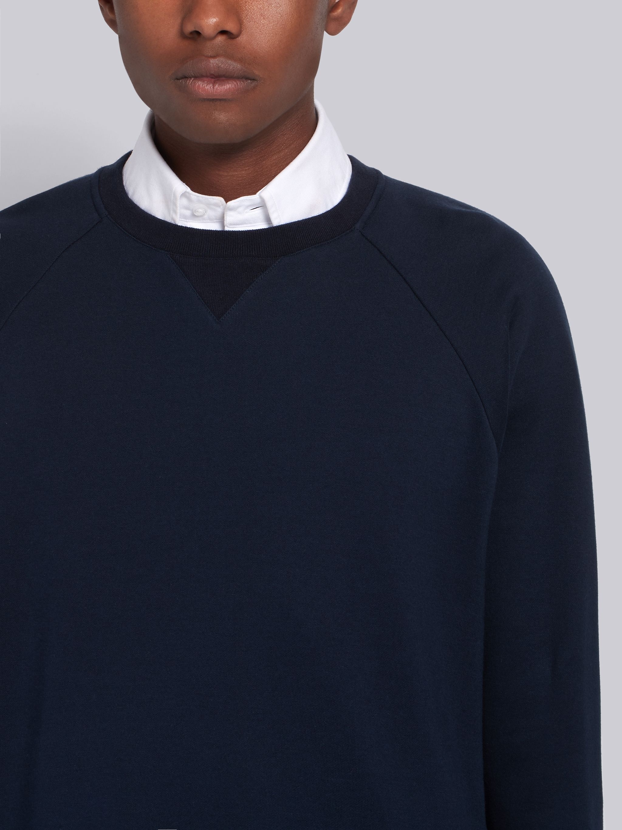 Navy Solid Loopback Waist Drawstring Crewneck Sweatshirt - 5