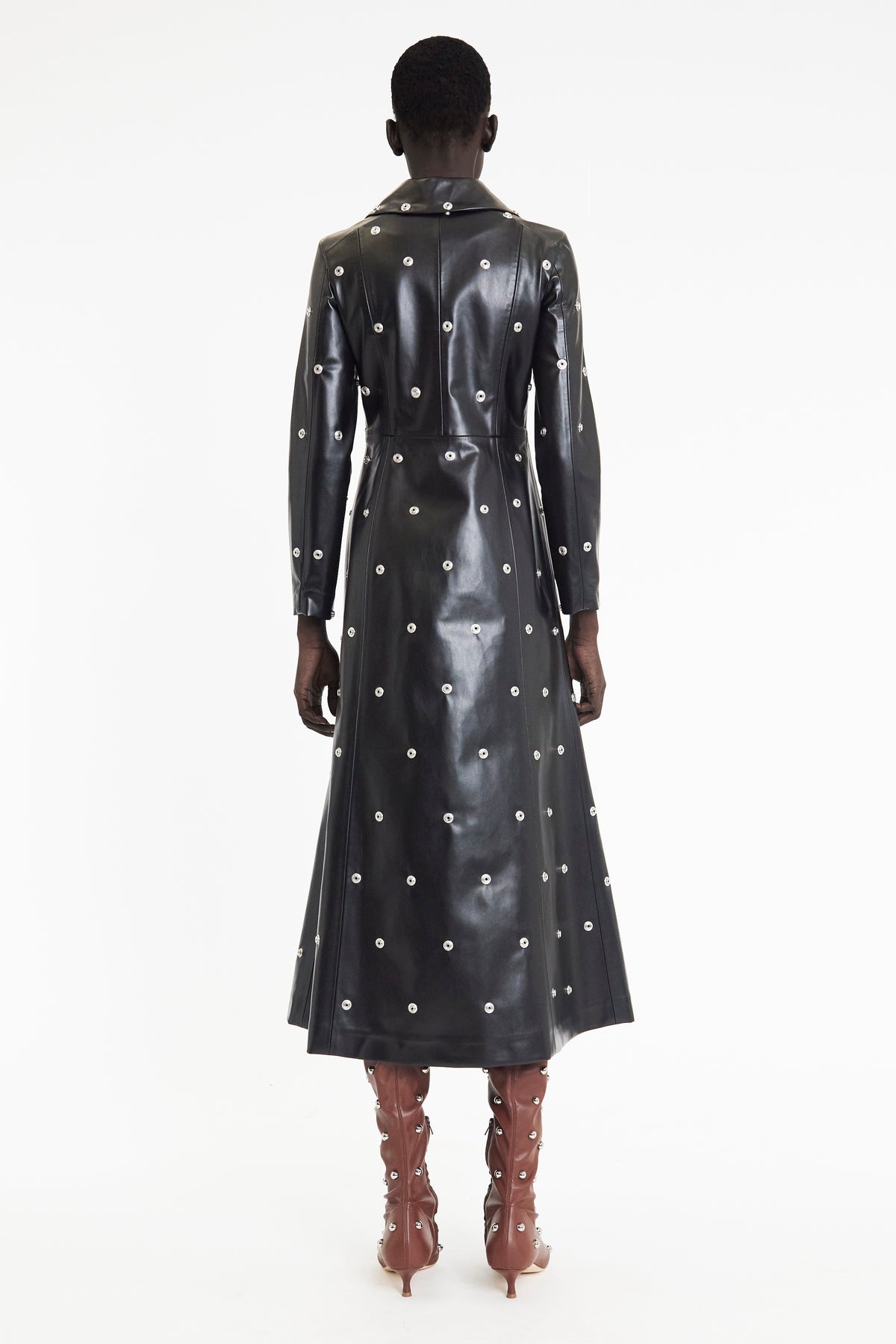 FLARED FITTED COAT COVERED IN STUDS BLACK - 3