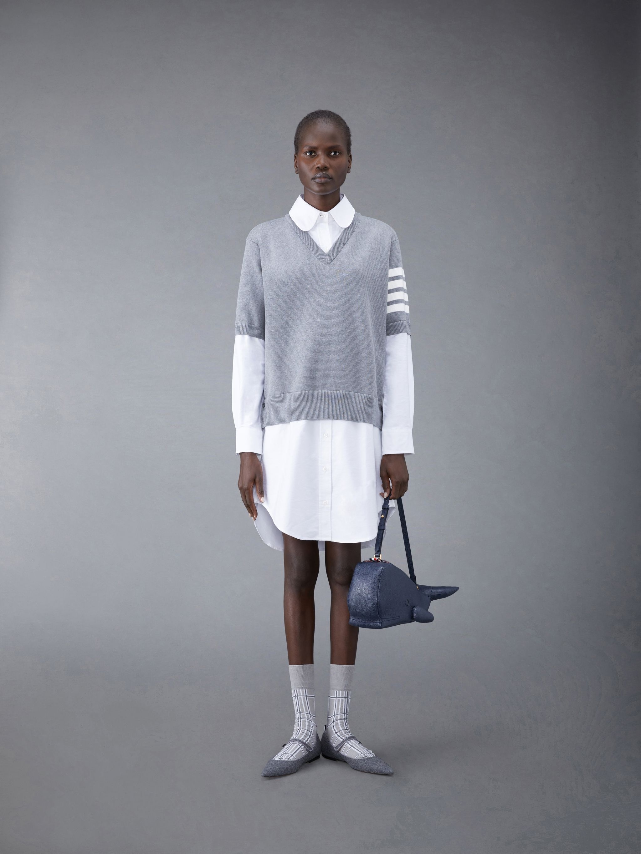 Cotton Milano and Oxford 4-Bar V-Neck Tee and Shirtdress Combo - 4