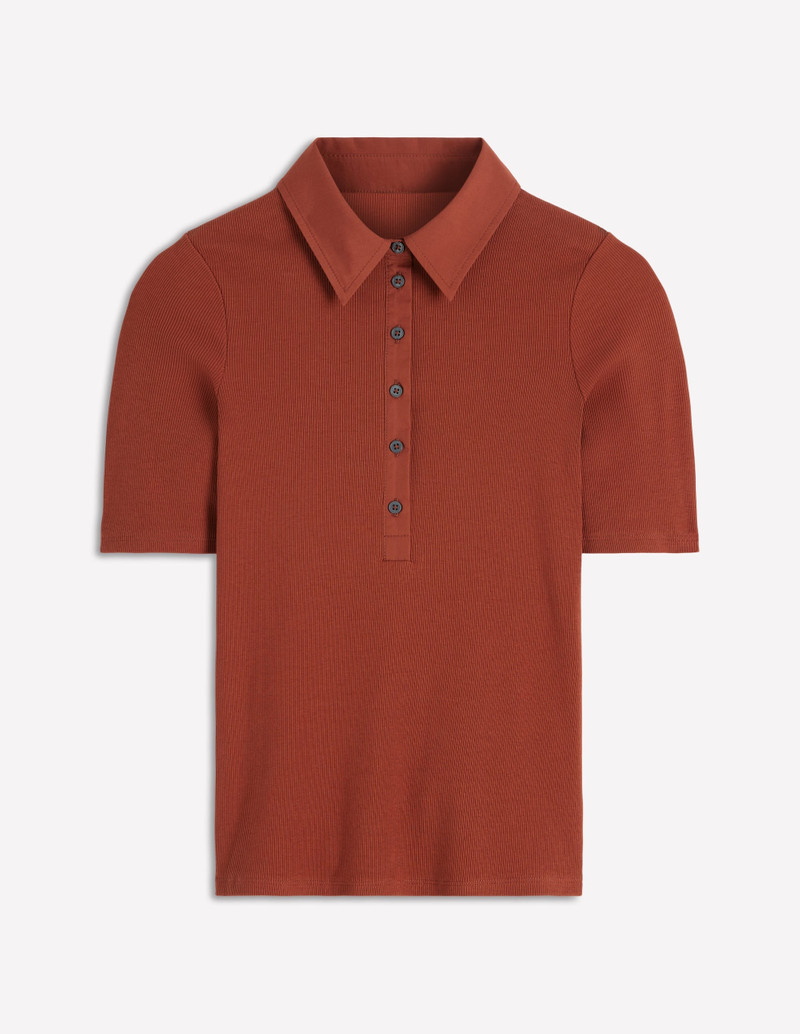 Collared Ribbed Henley Top-Burnt Orange 1