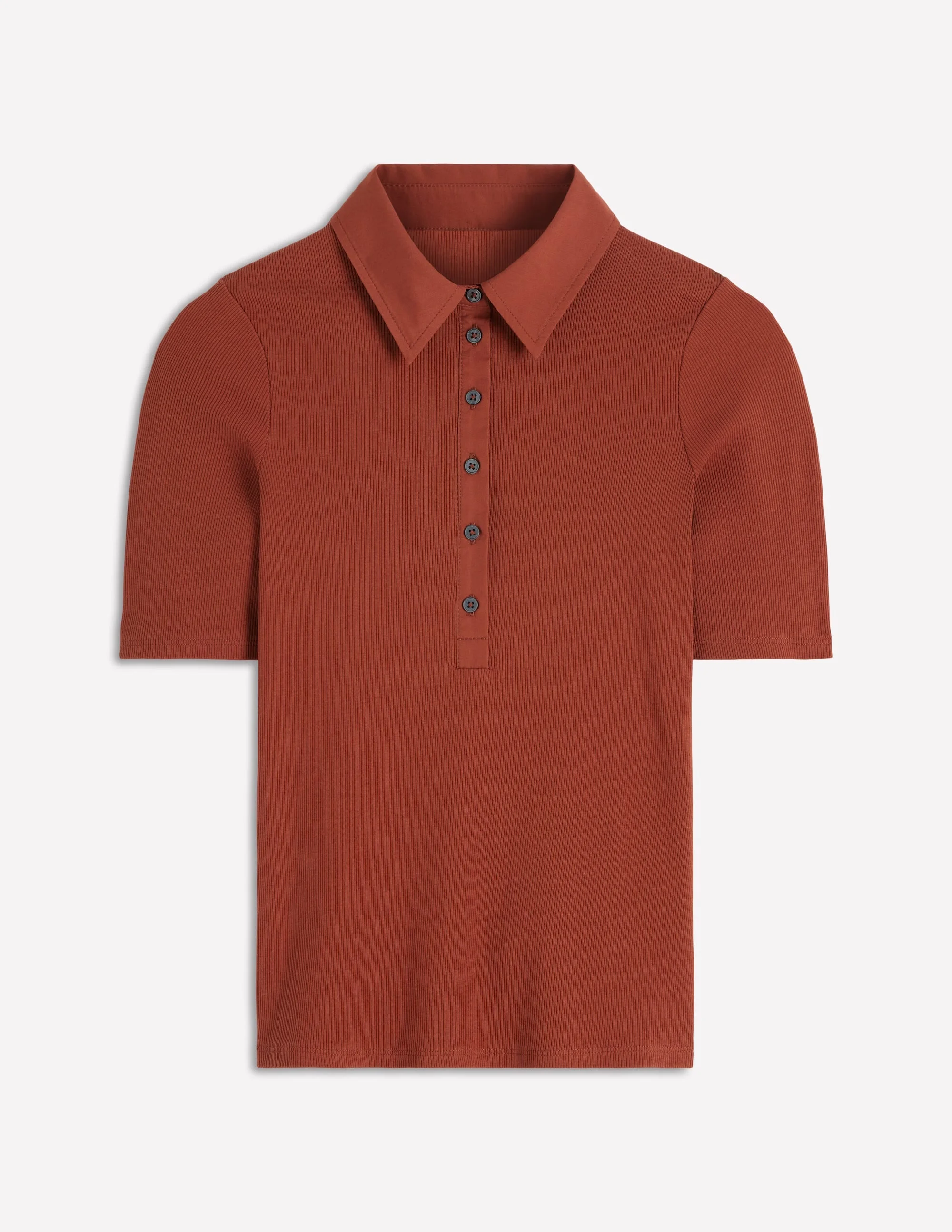 Collared Ribbed Henley Top-Burnt Orange - 1