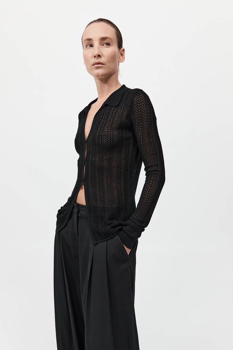 Textured Knit Shirt - Black - 3