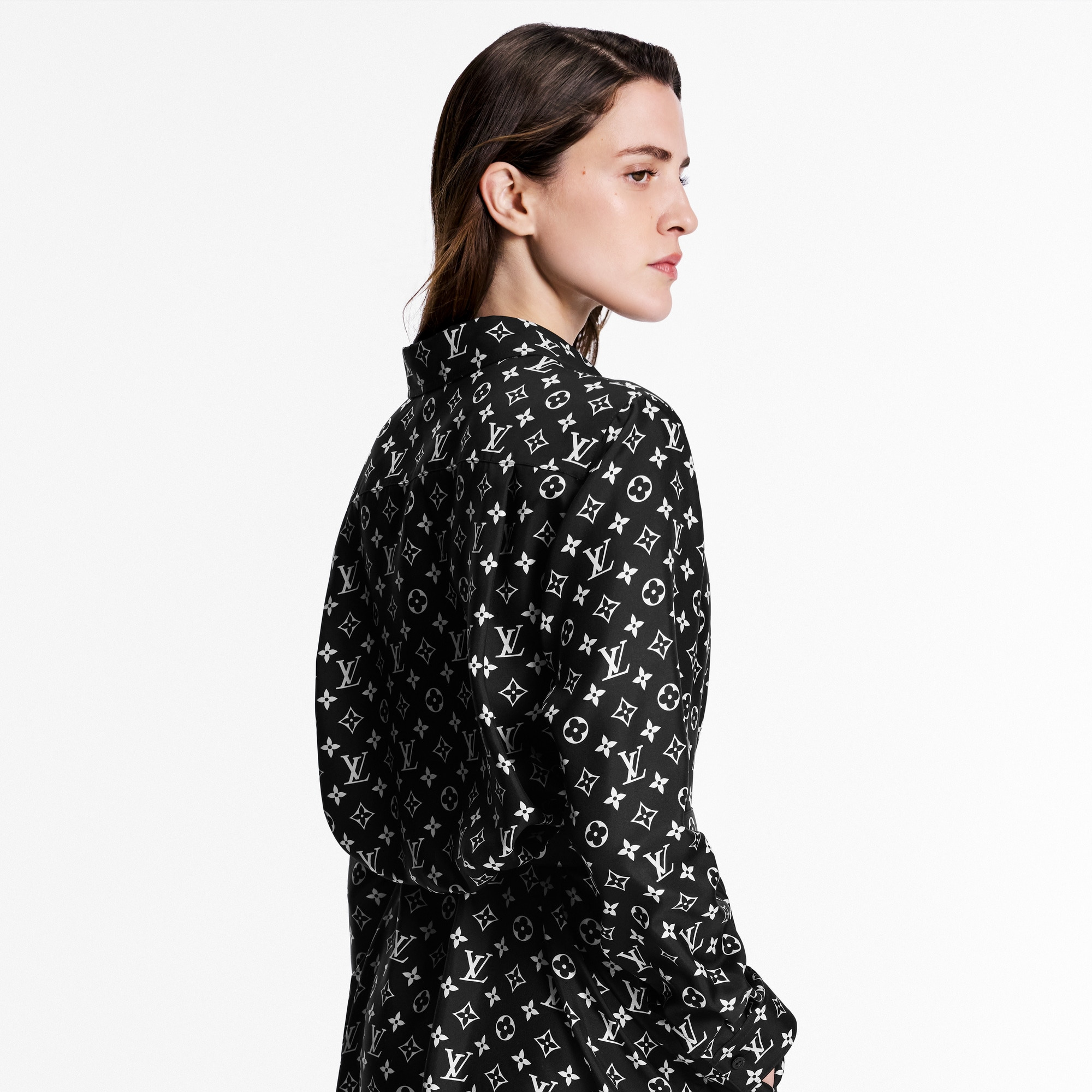 Monogram Silk Shirt Dress - 5