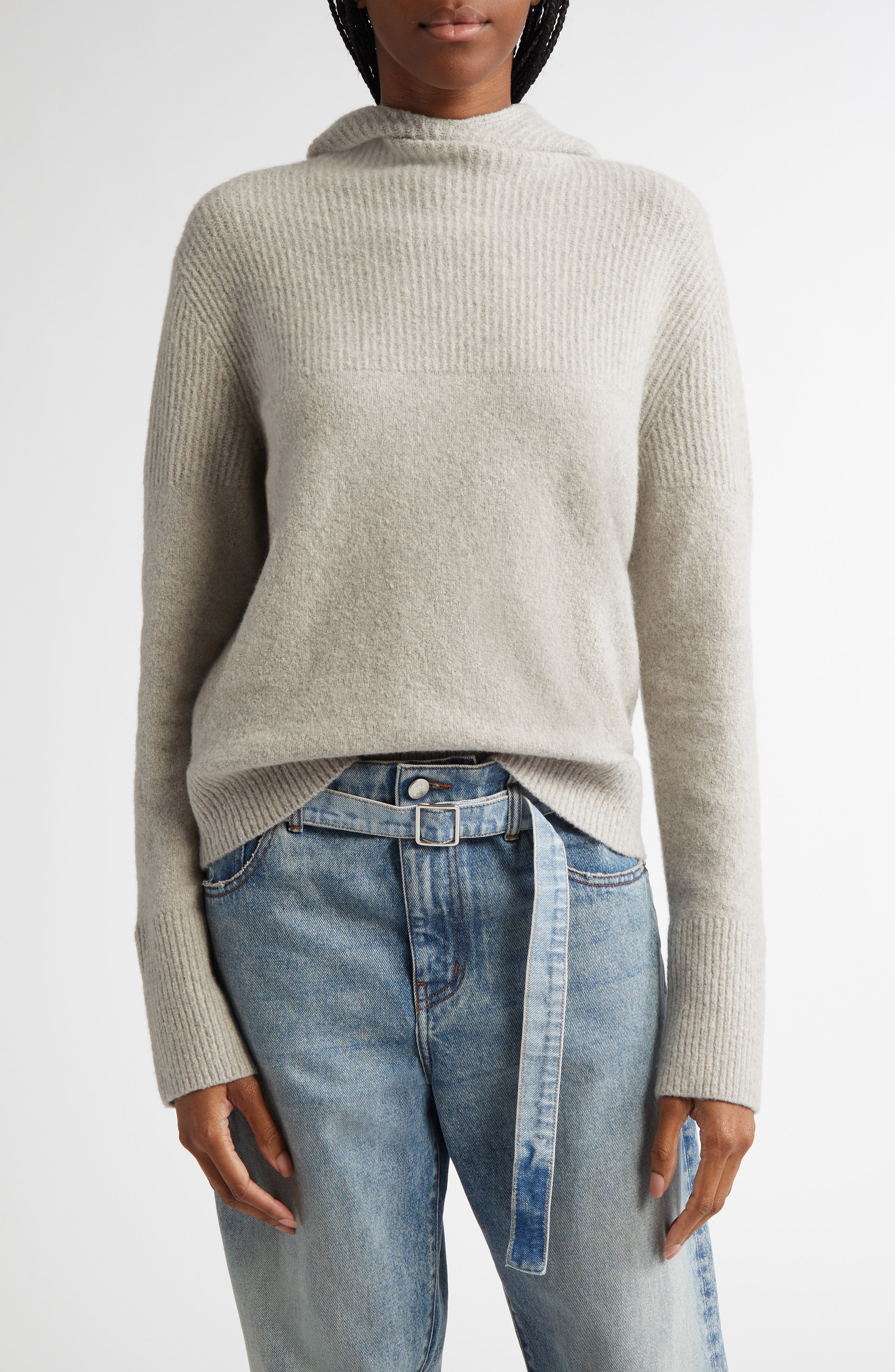 Proenza Schouler Greta Cashmere Blend Sweater Hoodie in Light Grey Melange at Nordstrom - 1
