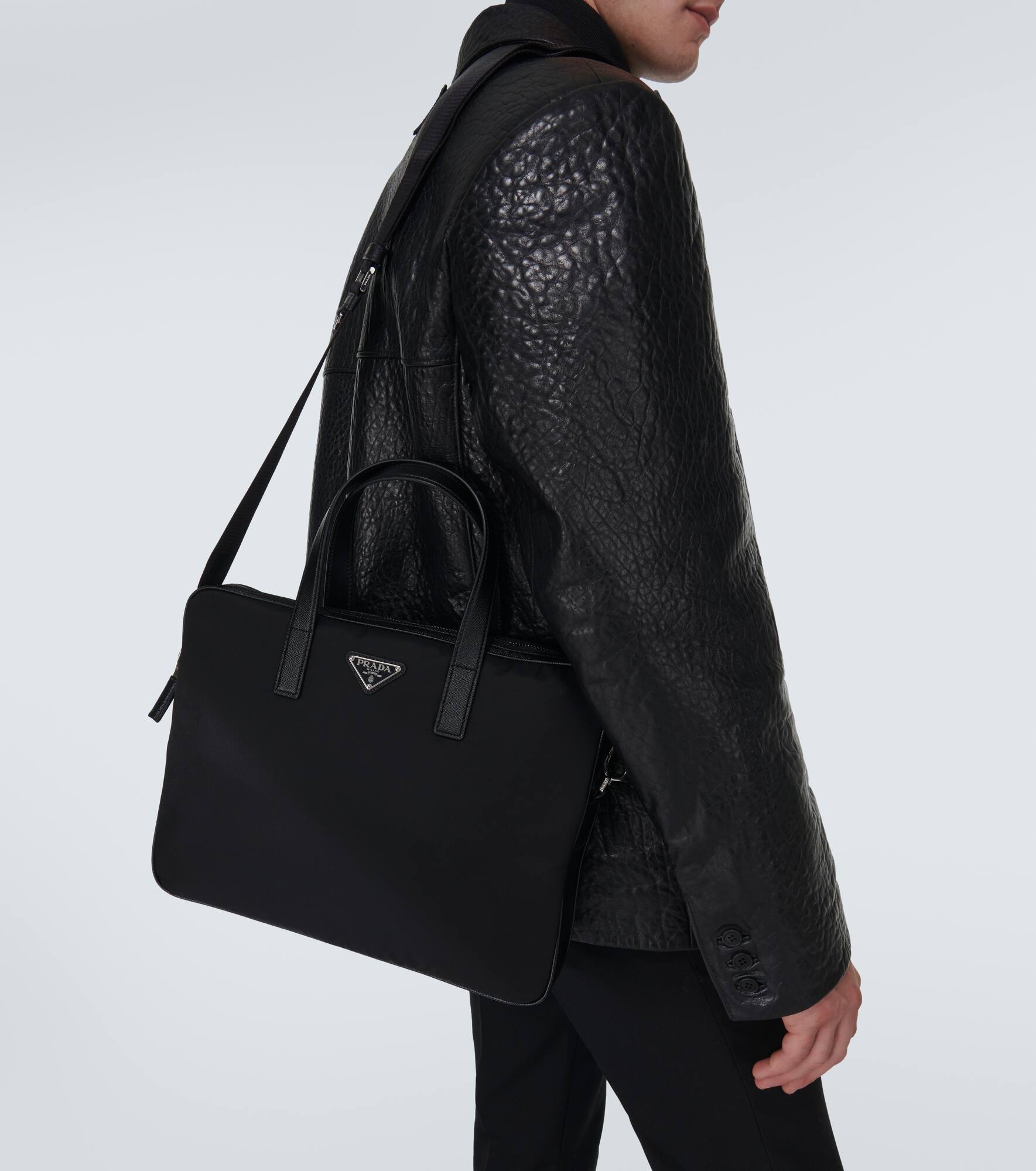 Re-Nylon leather-trimmed briefcase - 3