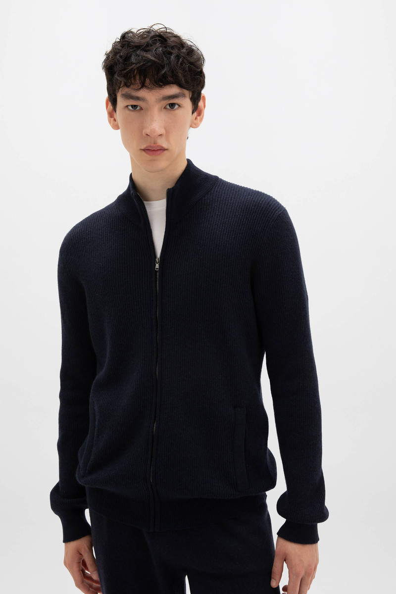 Johnstons of Elgin Ribbed Cashmere Navy Cardigan outlook