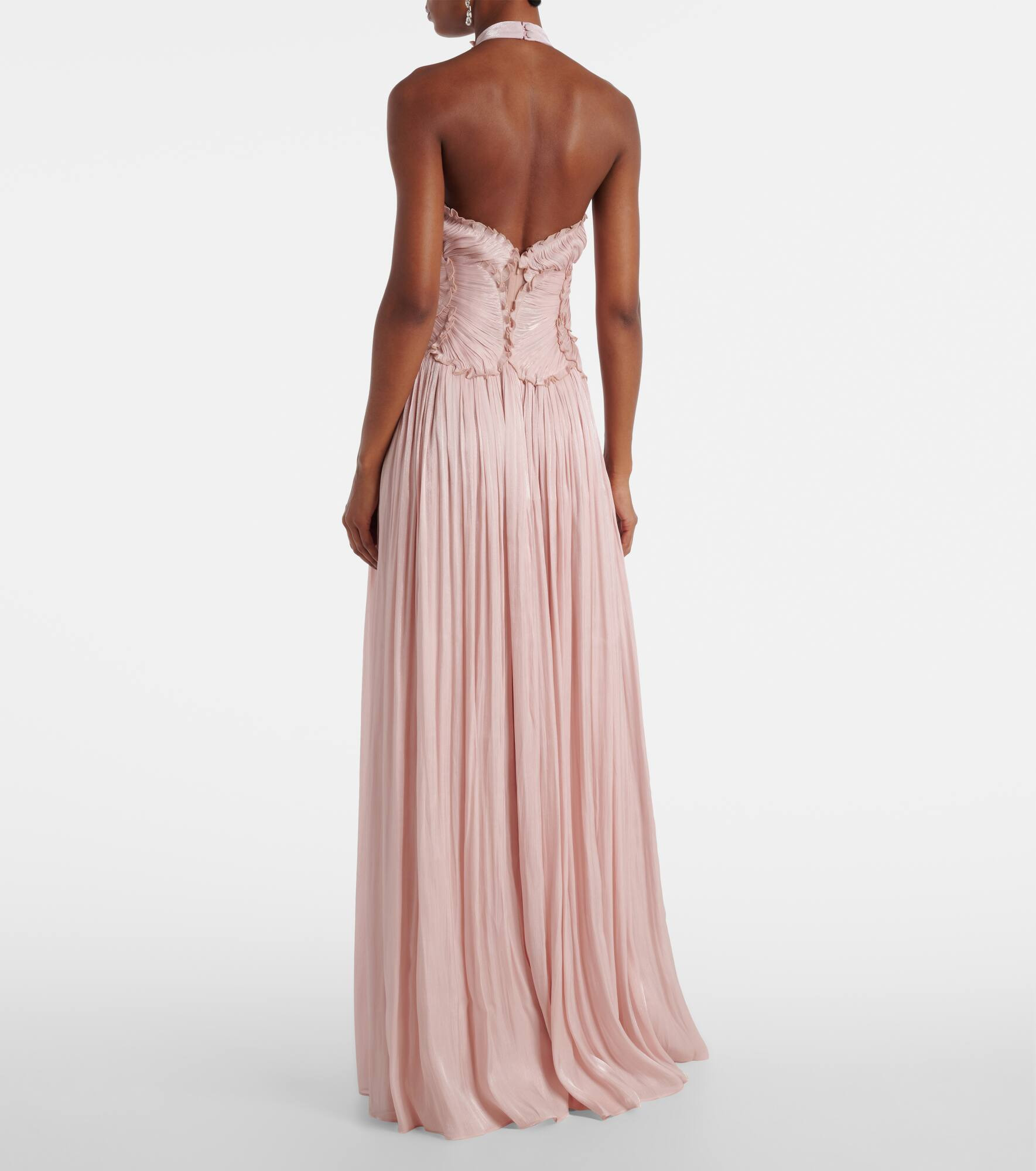 Ruched halterneck georgette gown - 3