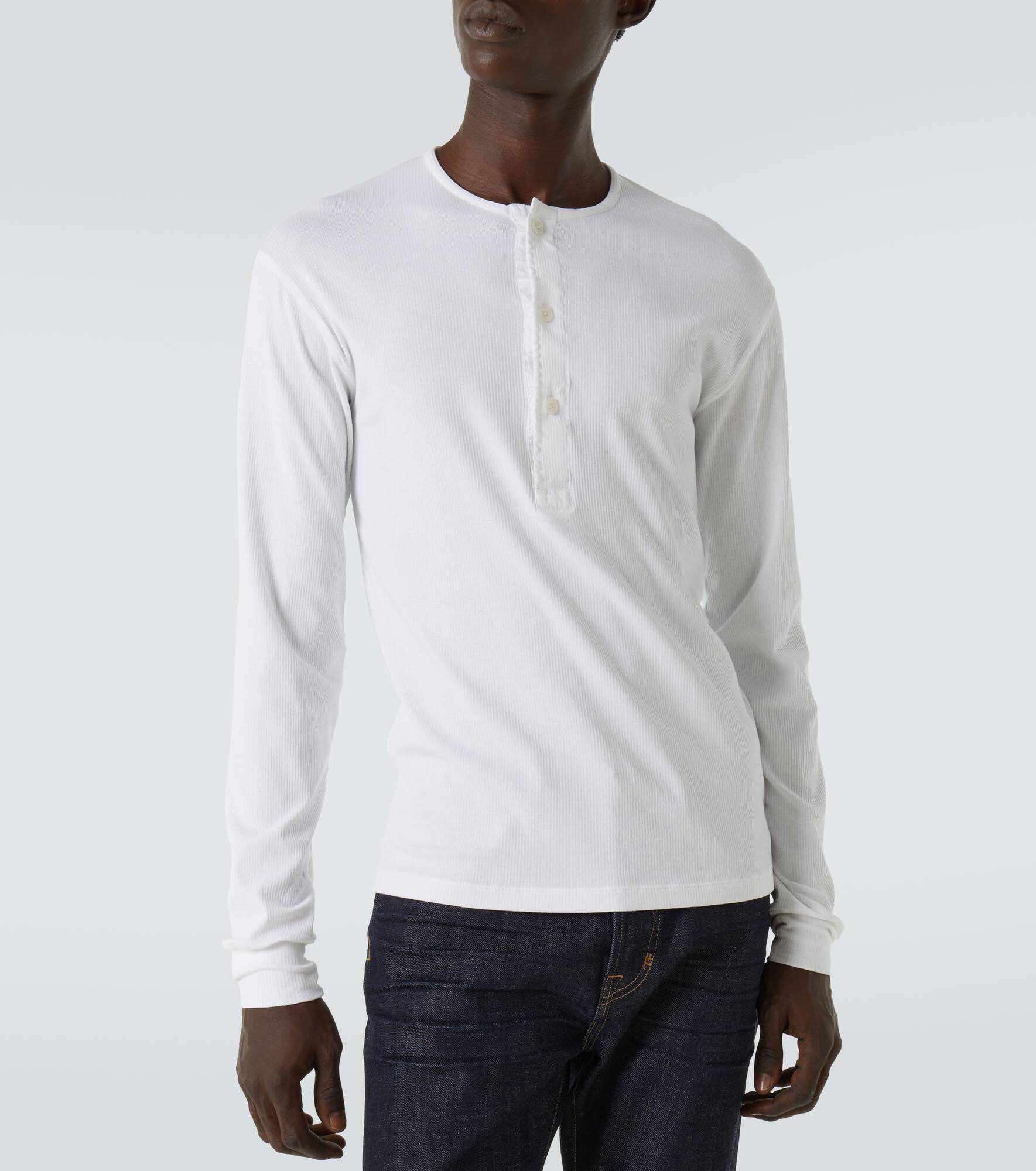 Cotton-blend Henley shirt - 3