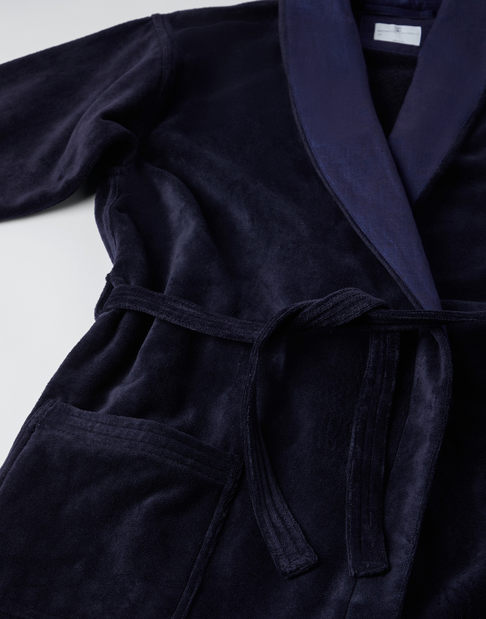 Cotton terrycloth and linen bathrobe with linen piping - 2