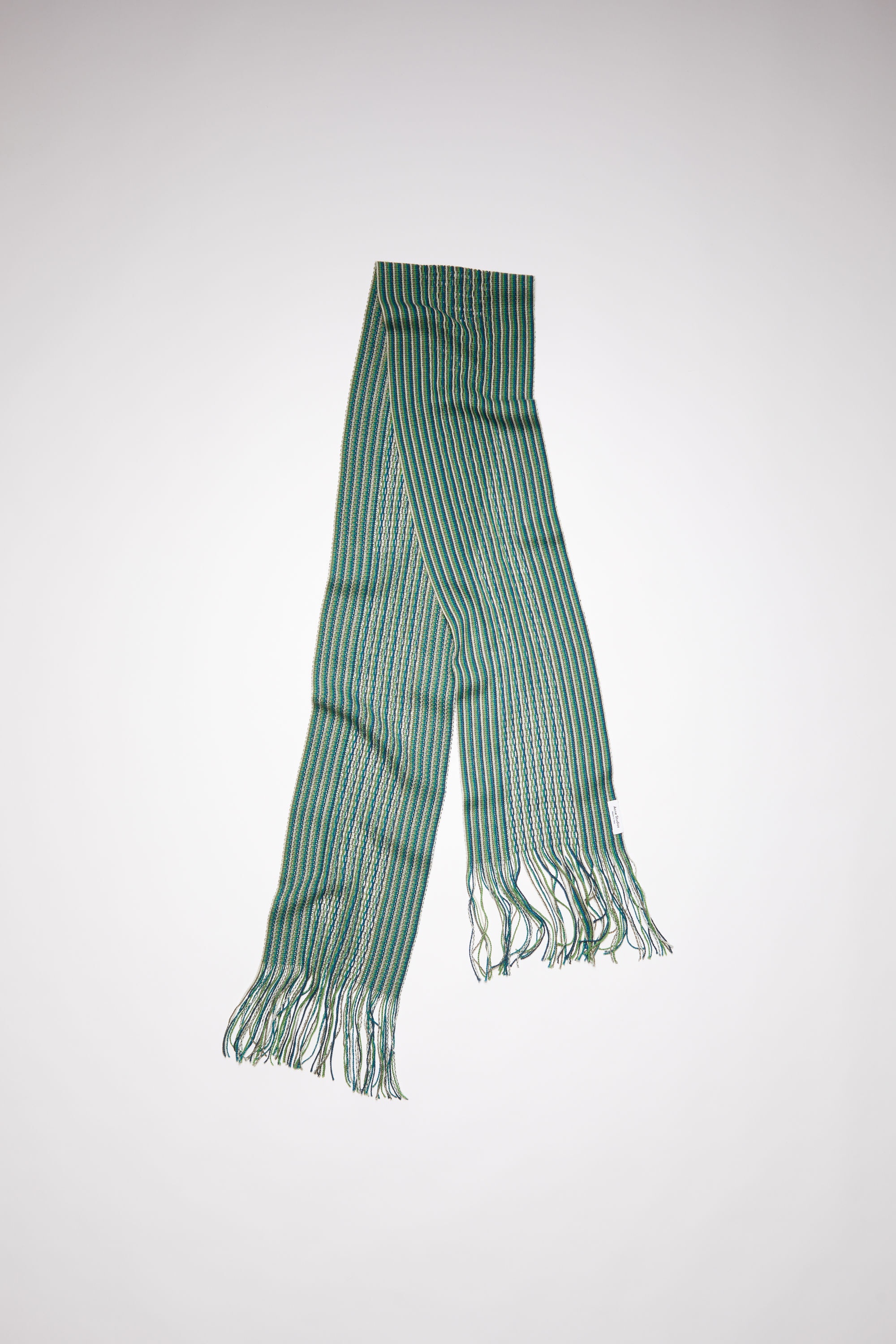 Striped long slim scarf - Petrol blue/green/white - 1