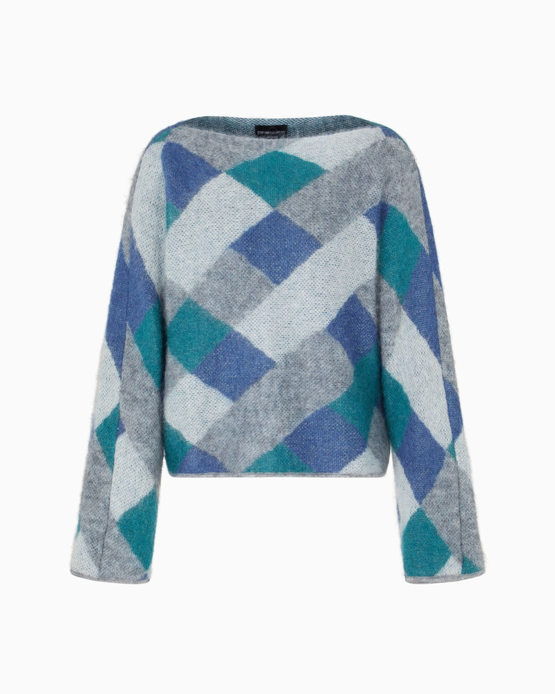 BOAT-NECK JUMPER IN JACQUARD WOOL-MOHAIR BLEND WITH AN ALL-OVER PATTERN 1