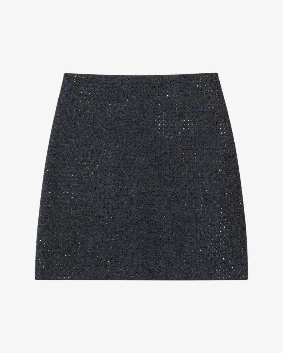 GRAY WOOL-BLEND SKIRT WITH RHINESTONES - 1