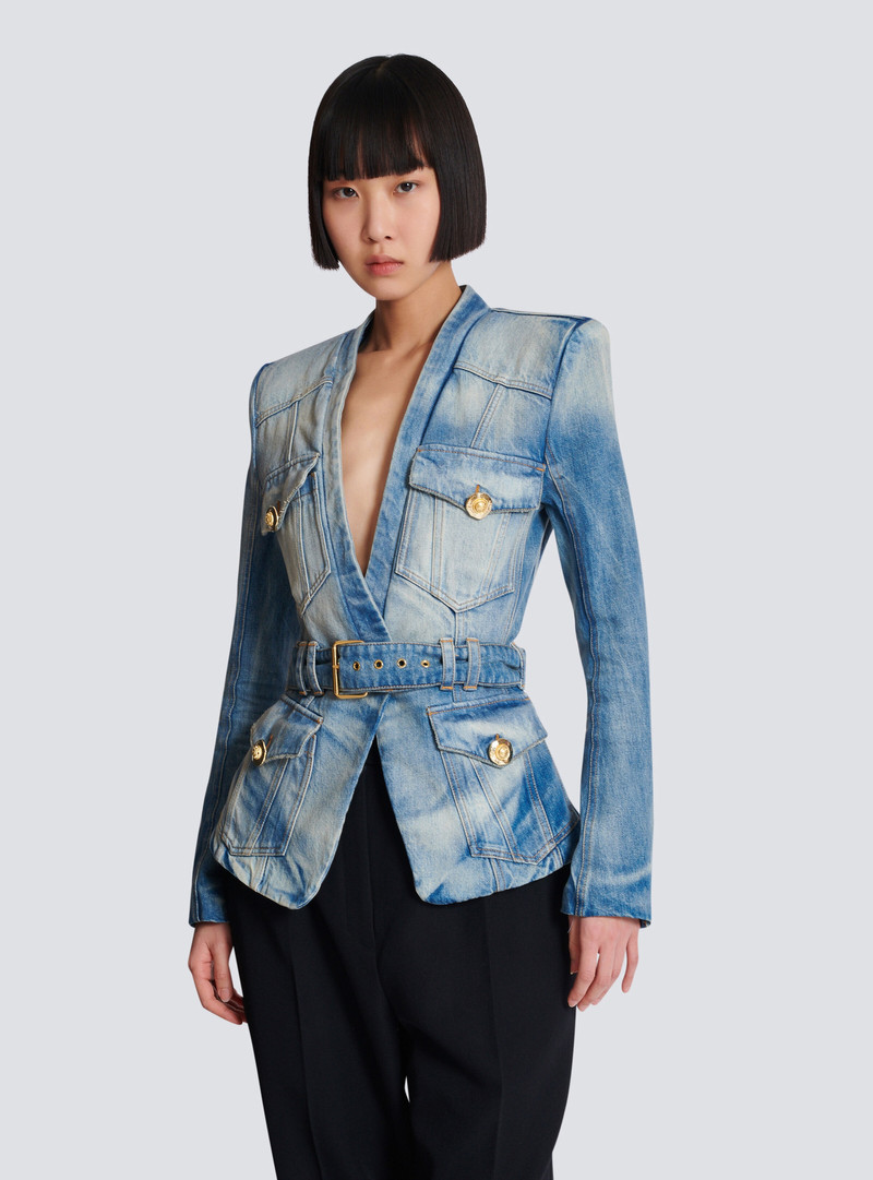 1-button belted denim jacket 7