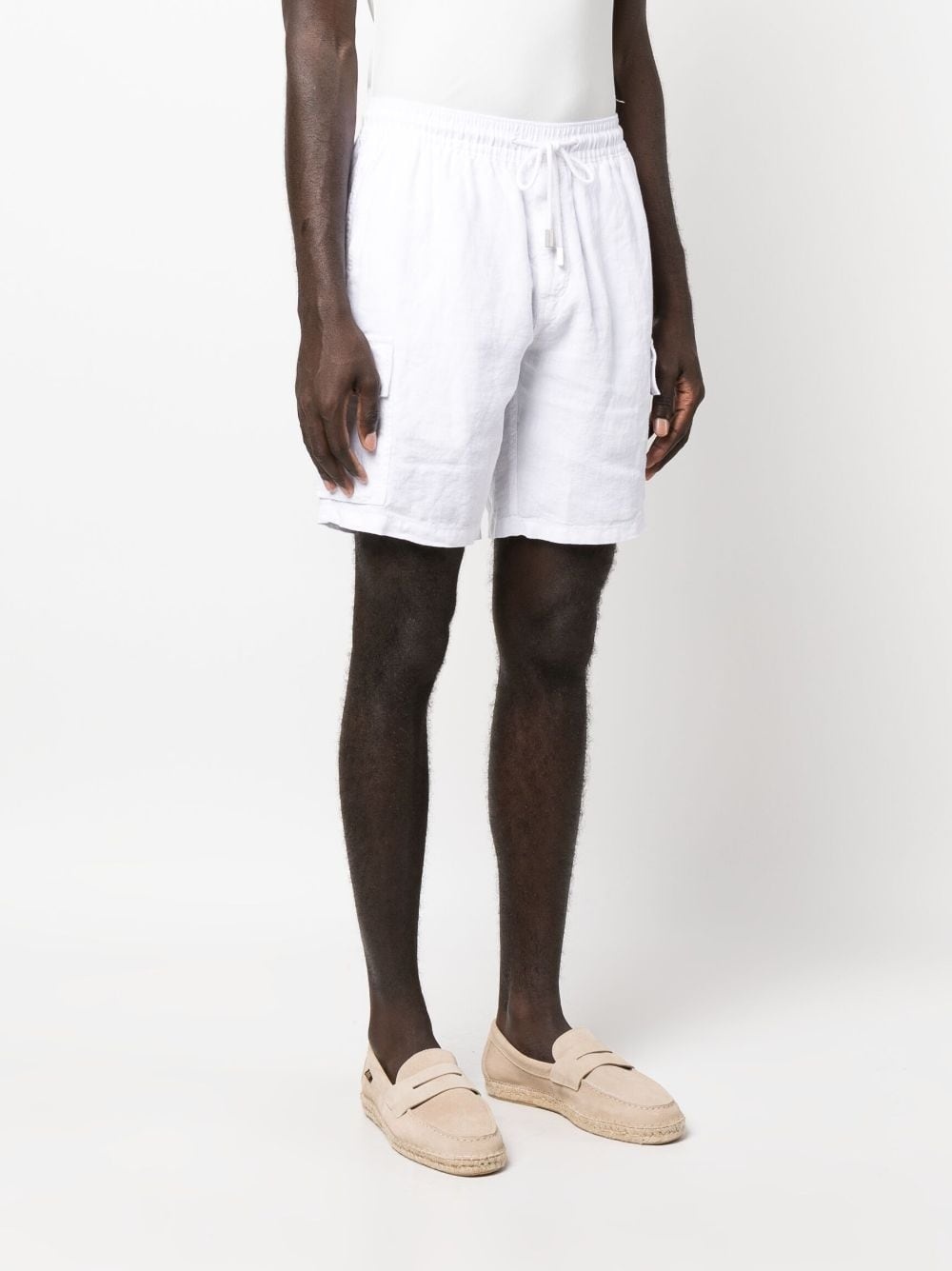 logo-patch linen shorts - 3