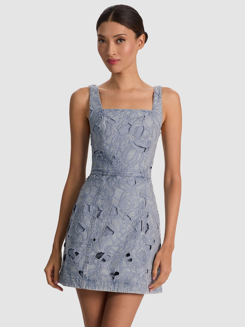 MARYANN LASER-CUT DENIM DRESS 5