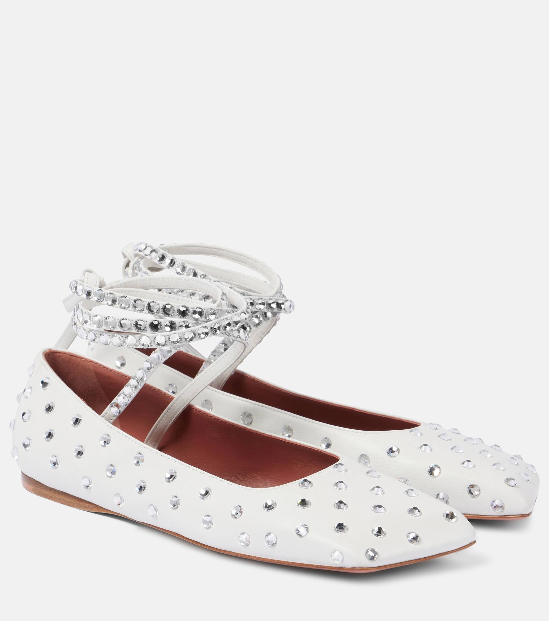 Ane crystal-embellished leather flats - 1