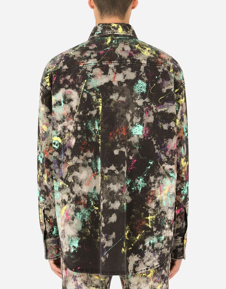 Black denim shirt with marbled print - 2