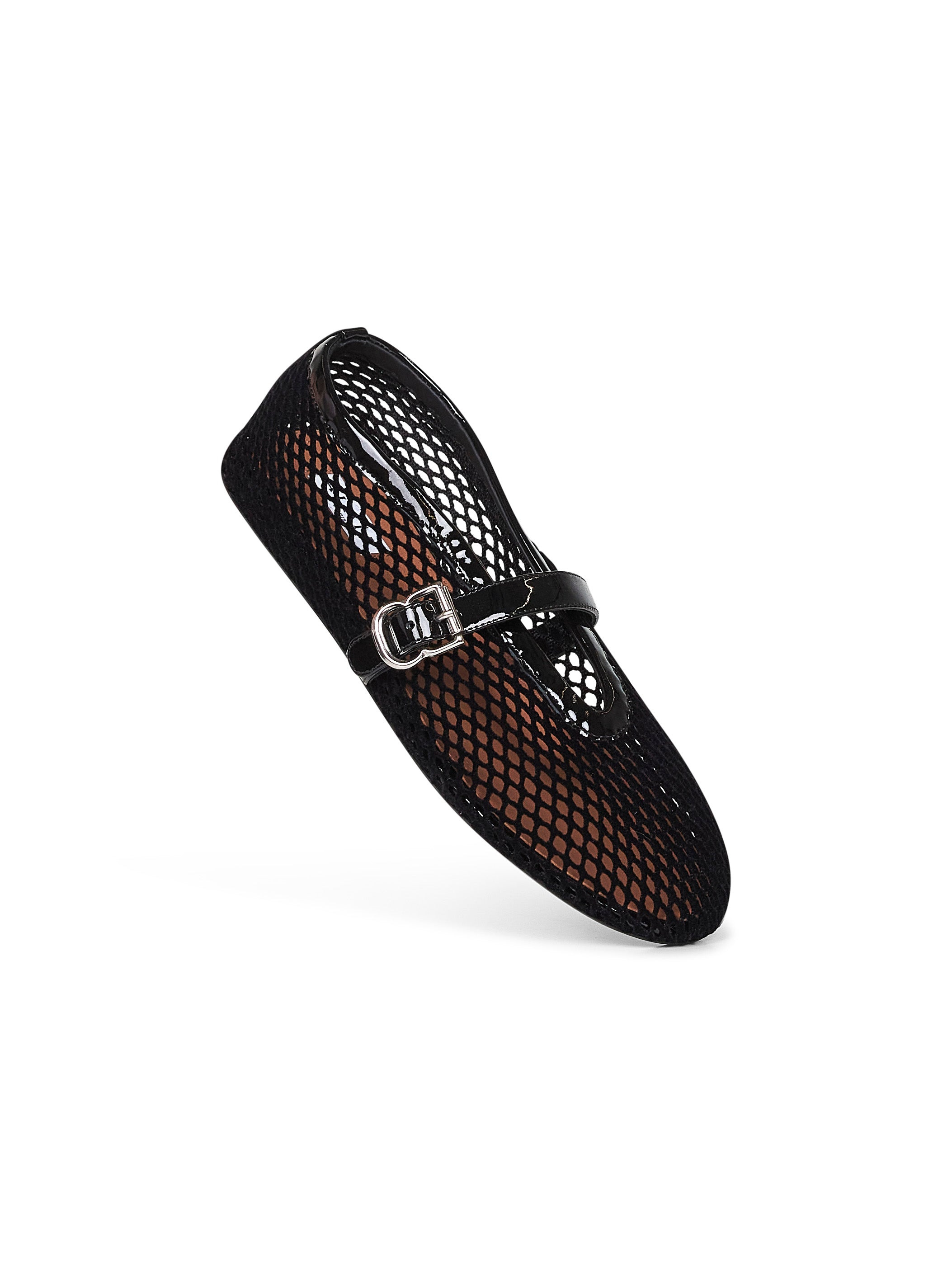 Black velvet-effect fishnet ballet flats - 4