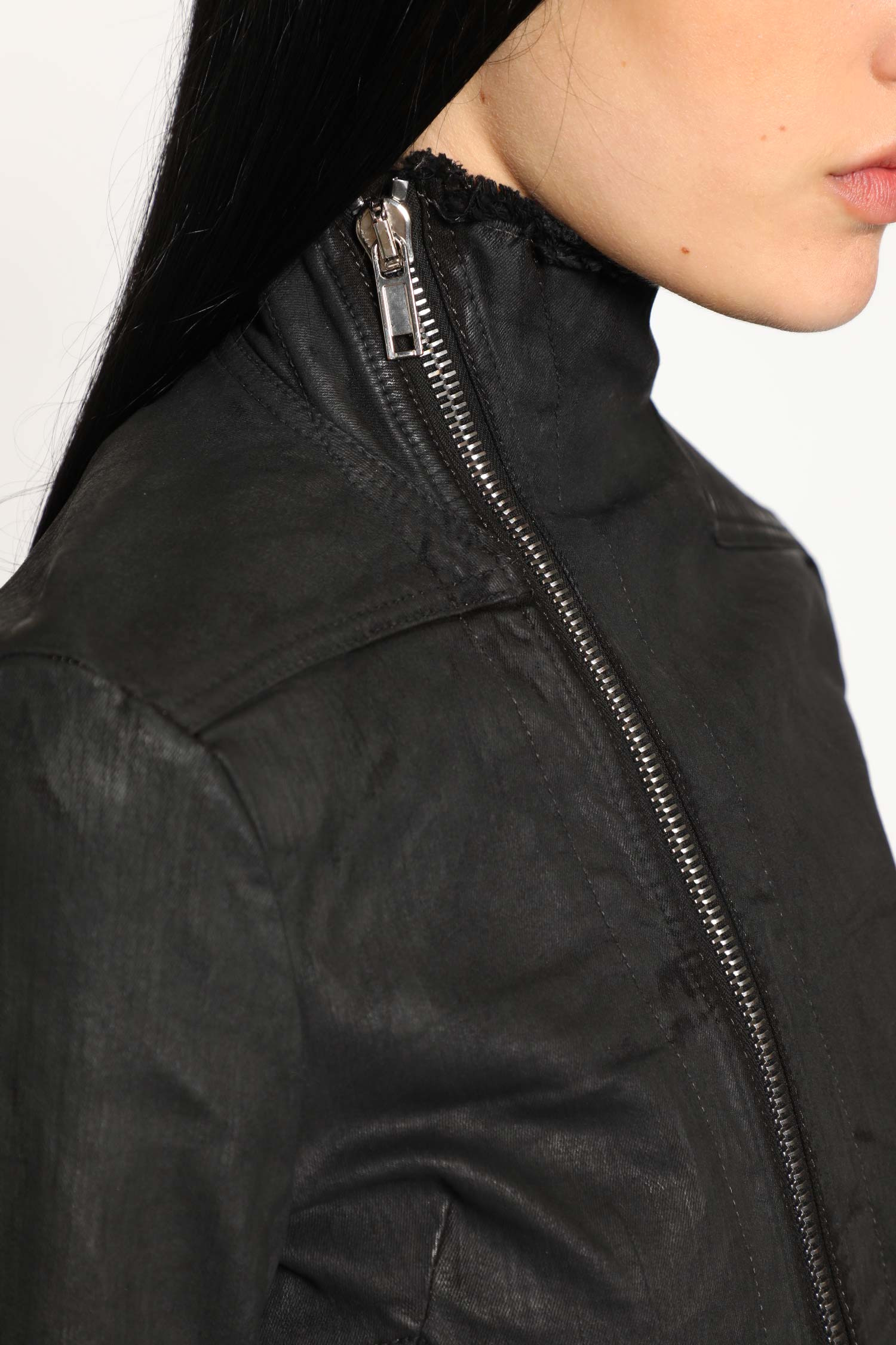 Asymmetric Zip Stretch Denim Jacket - 4