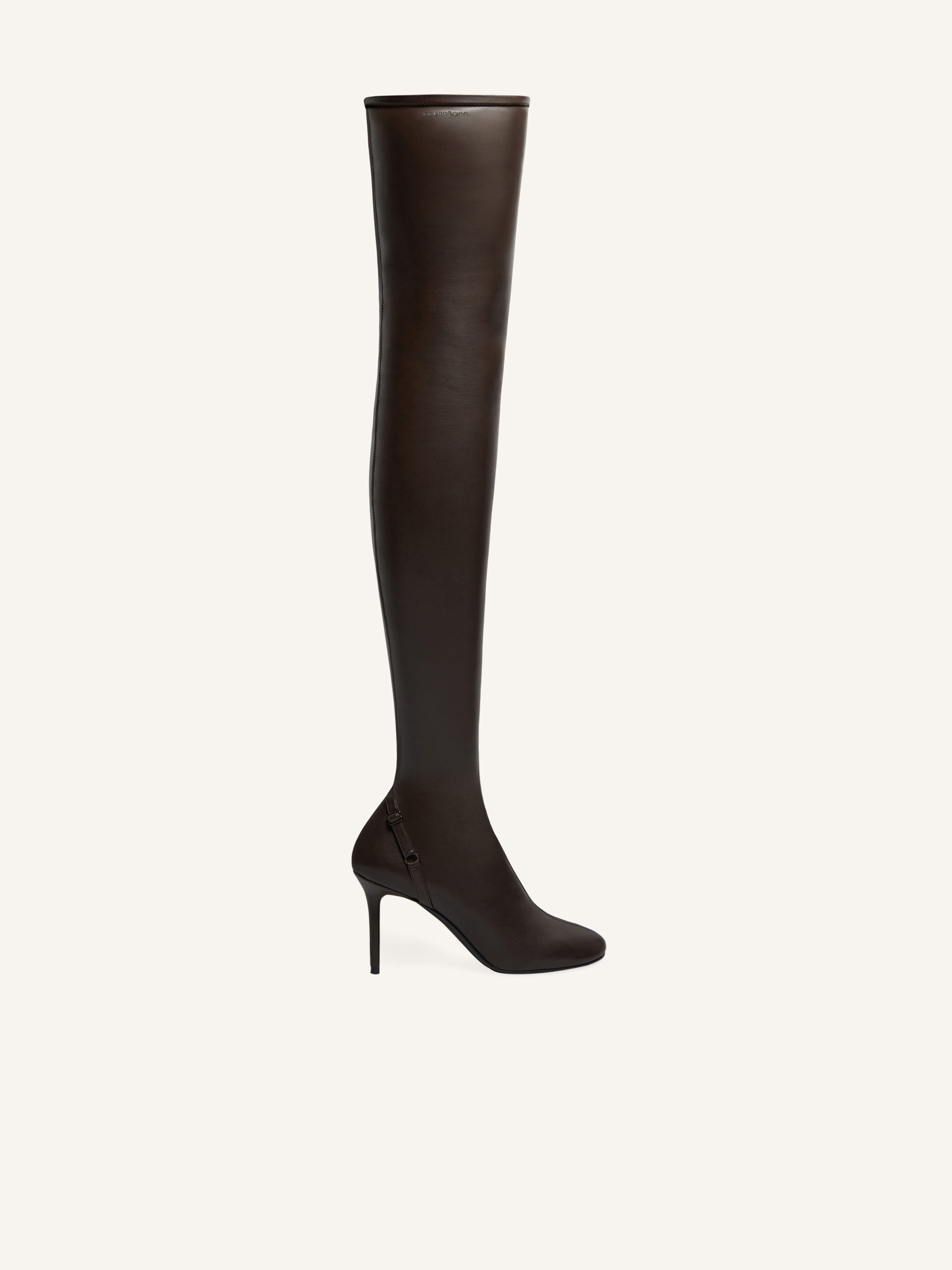 OBLIQUE STRETCH LEATHER EFFECT THIGH BOOTS - 1