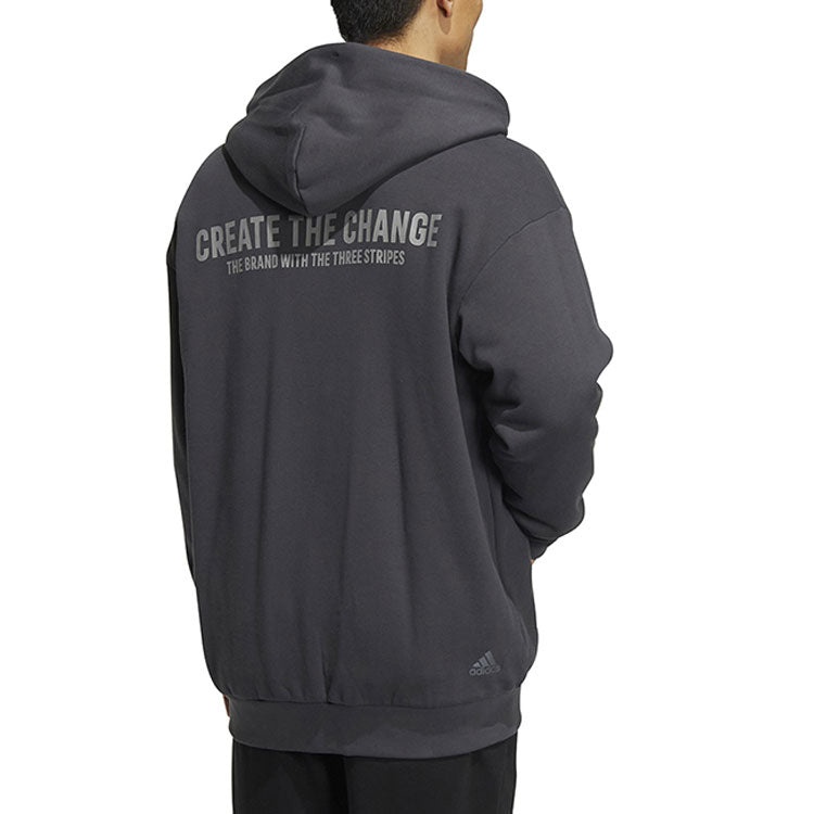 Men's adidas Alphabet Printing Pattern Drawstring Pullover Hooded Long Sleeves Jacket Gray HZ7028 - 3