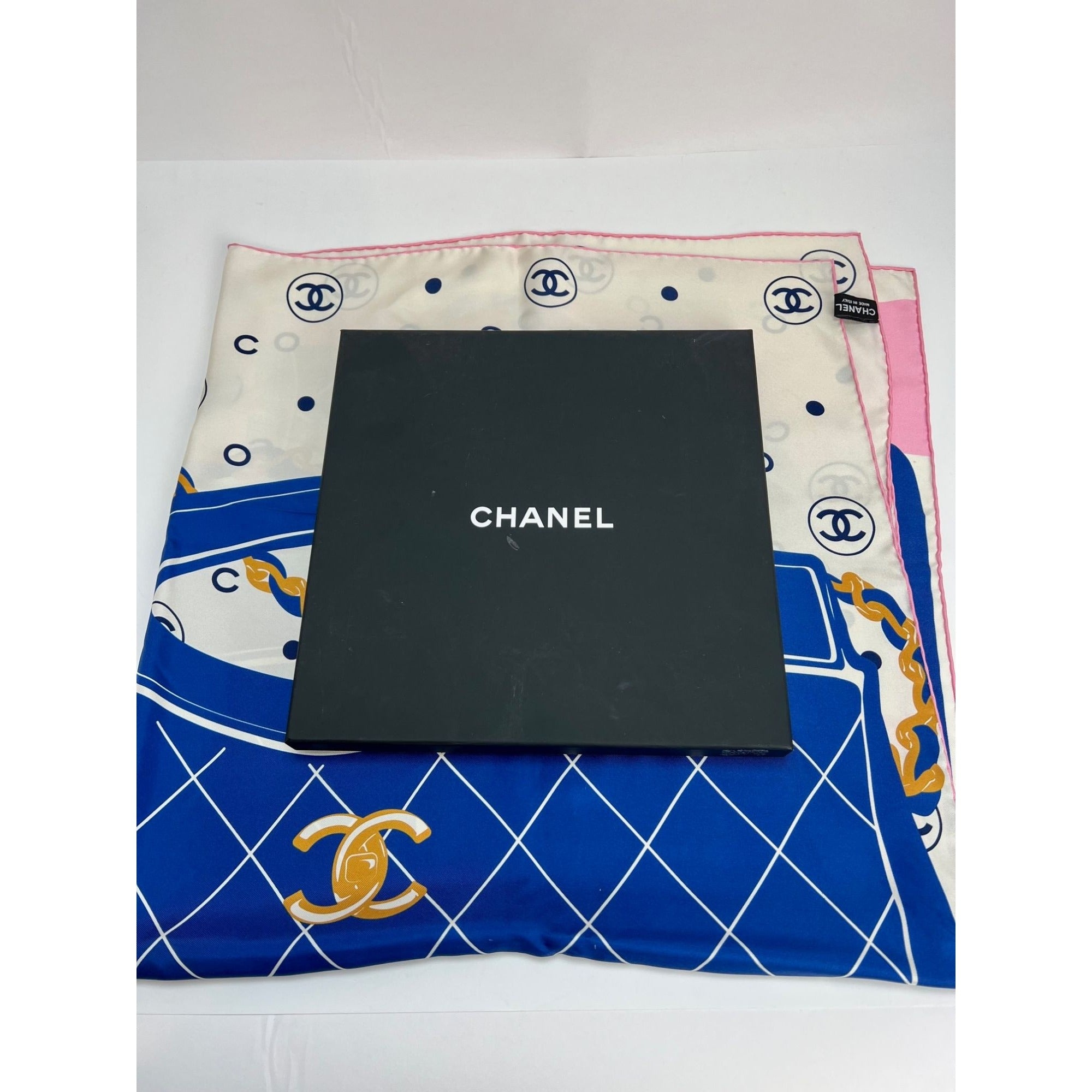 Chanel Silk Pink Black Blue Scarf - 5