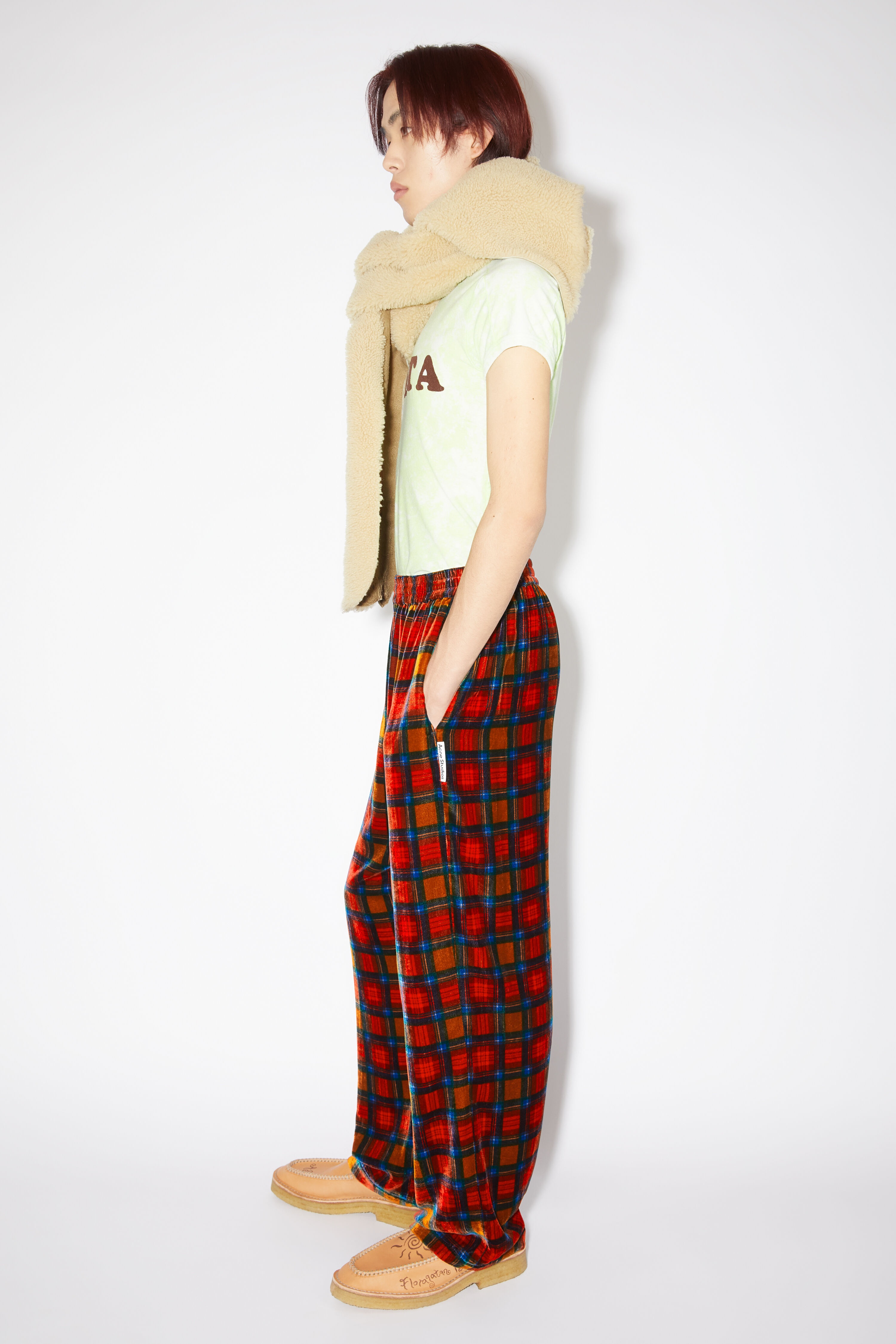 Tartan velvet trousers - Red - 4