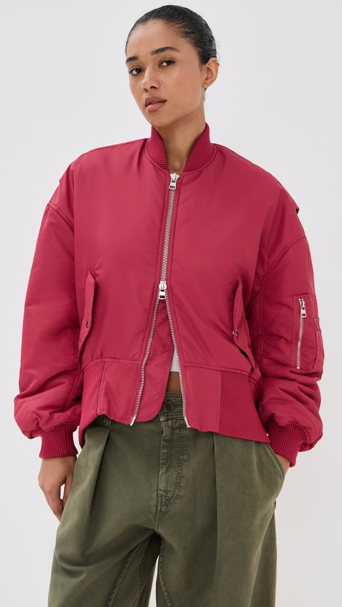 Oversized Curved Hem Bomber Jacket - 6