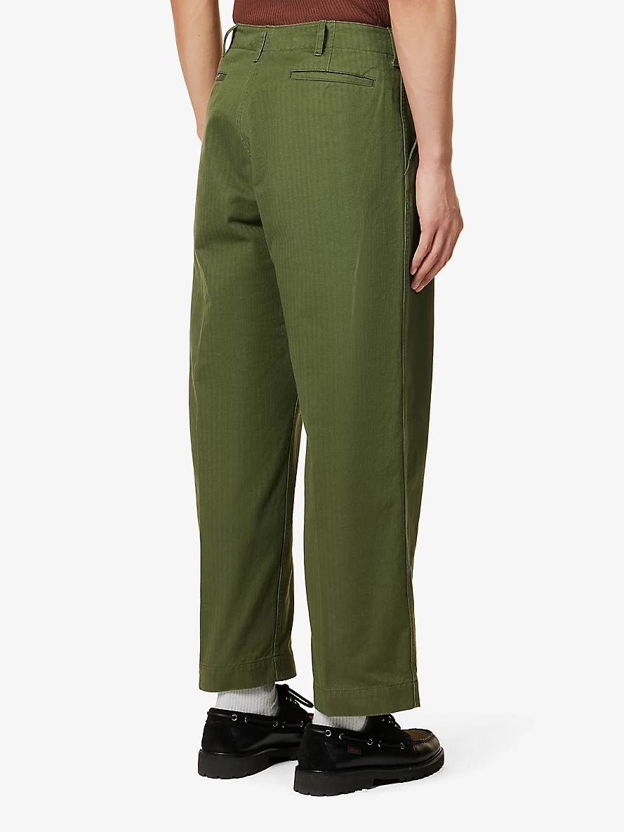Herringbone regular-fit wide-leg cotton trousers - 4