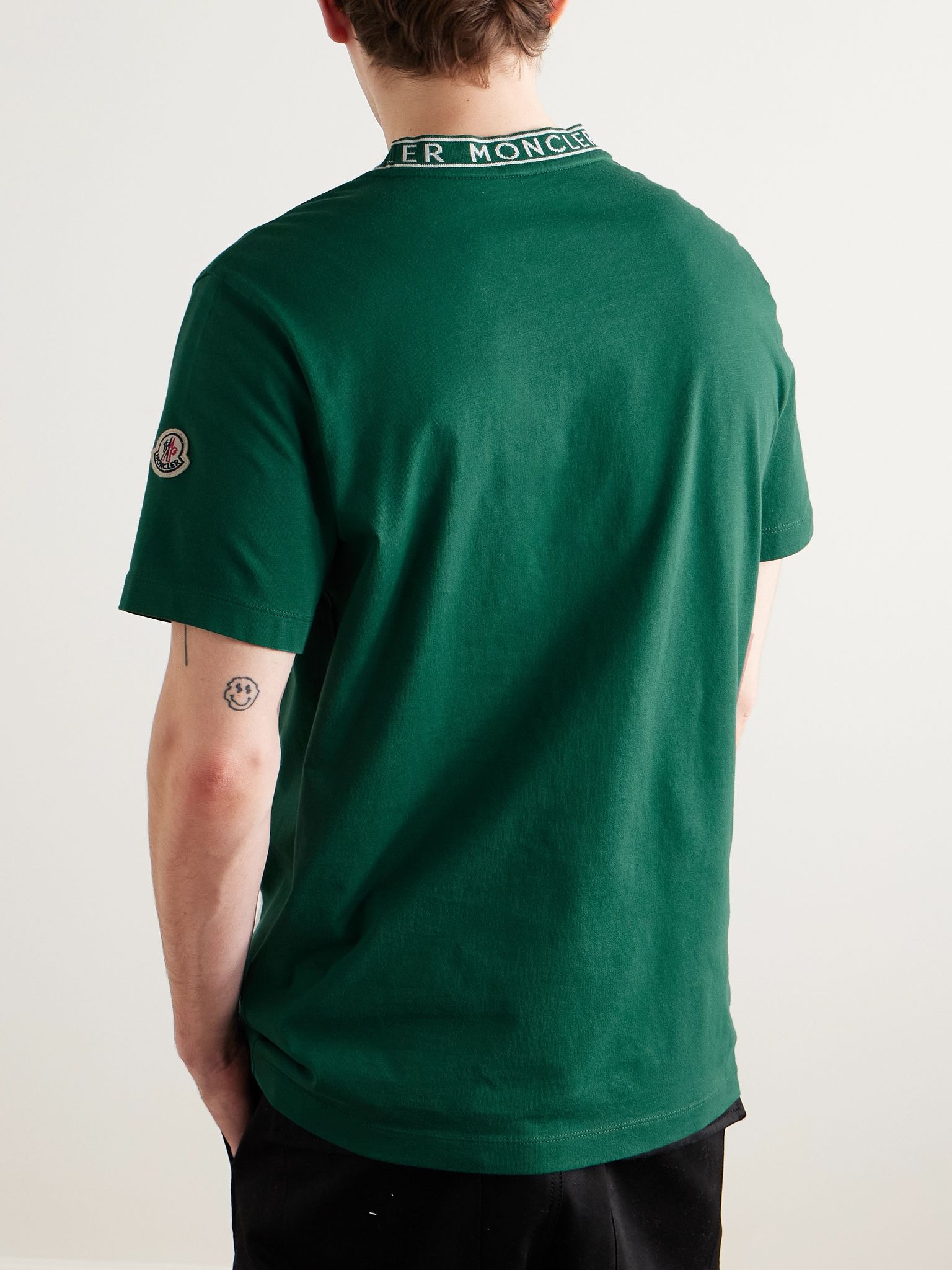 Slim-Fit Logo-Appliquéd Cotton-Jersey T-Shirt Green - 3