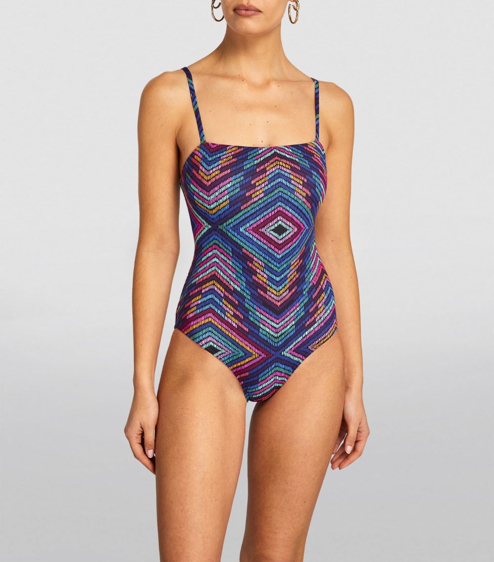 Halo strapless printed swimsuit