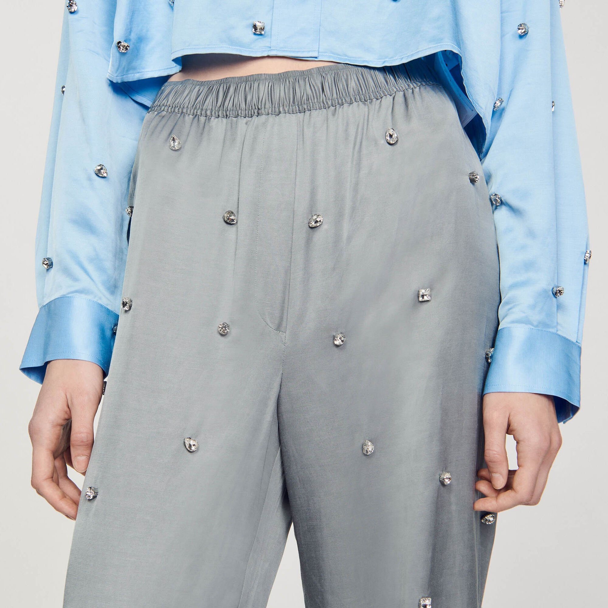 RHINESTONE LINEN TROUSERS - 4