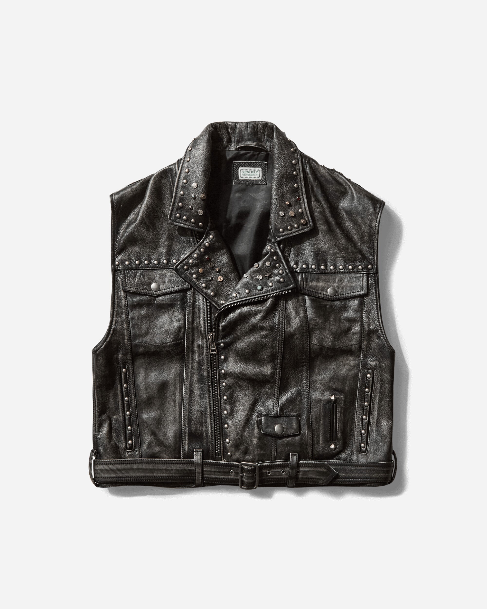 Men's Leather Vest Jet Black - 1
