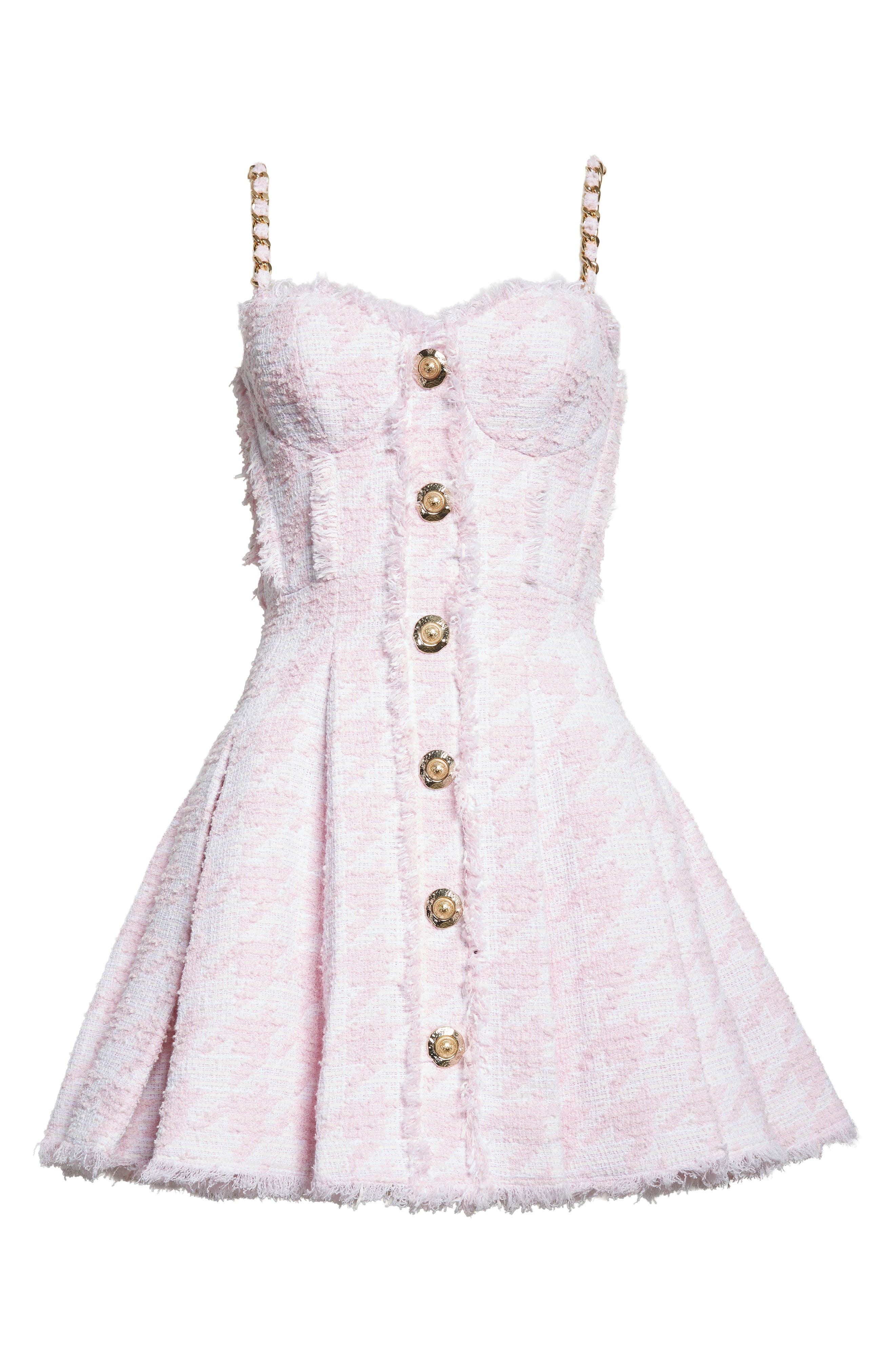 Balmain Chain Strap Tweed Fit & Flare Dress in Off White/Pink Beige at Nordstrom - 5